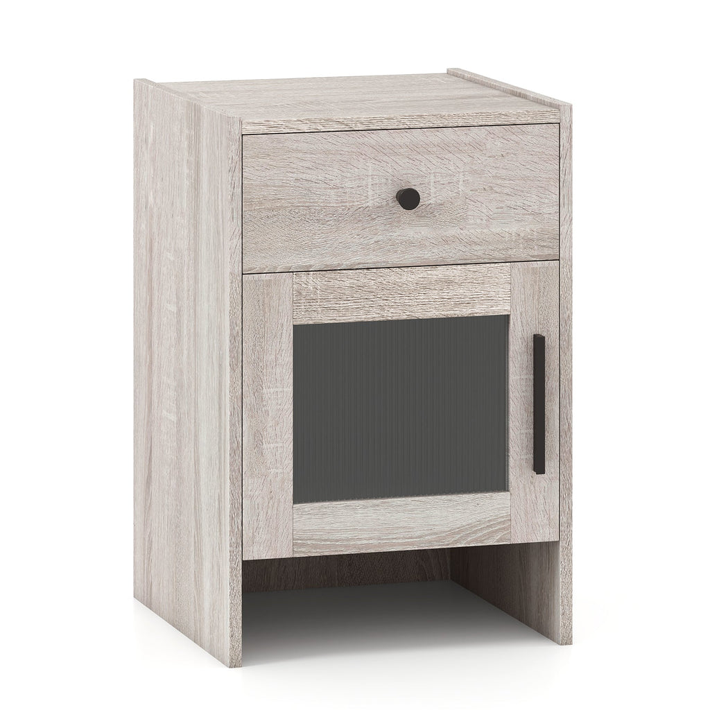 Nightstand with Drawer and Cabinet-Antique Brush White