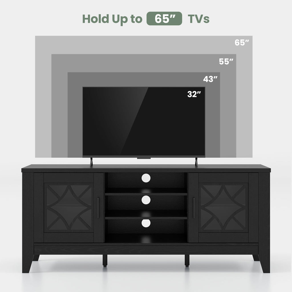 Farmhouse TV Stand for TVs Up to 65 Inches 4 Adjustable Shelves-Black