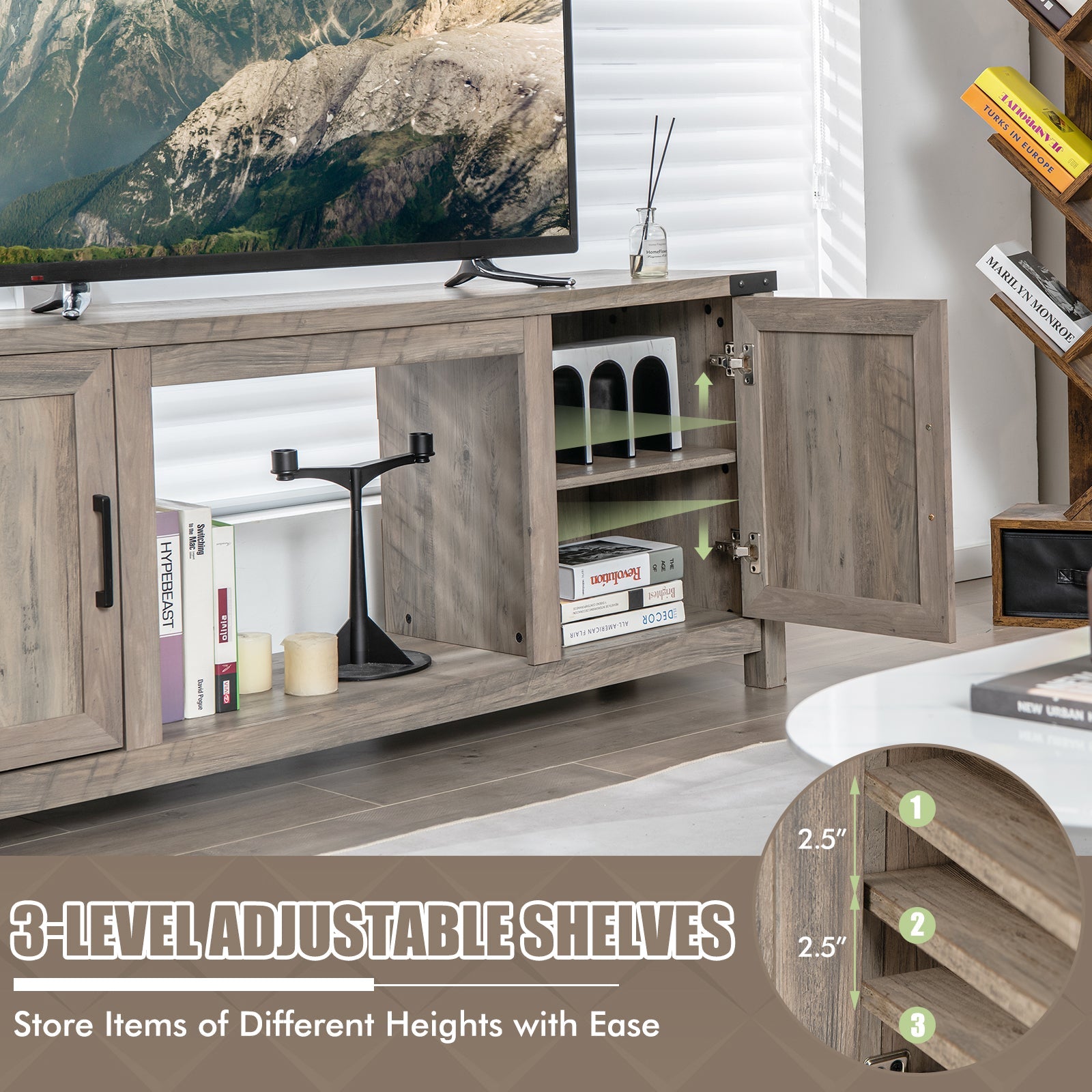 Electric Fireplace TV Stand with Storage Cabinets for TVs up to 70 Inch-Natural