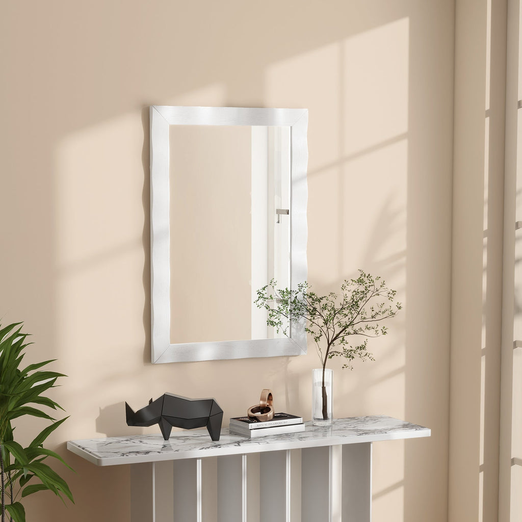 41.5 x 28 inches Farmhouse Wall Mirror with Solid Wood Frame-White