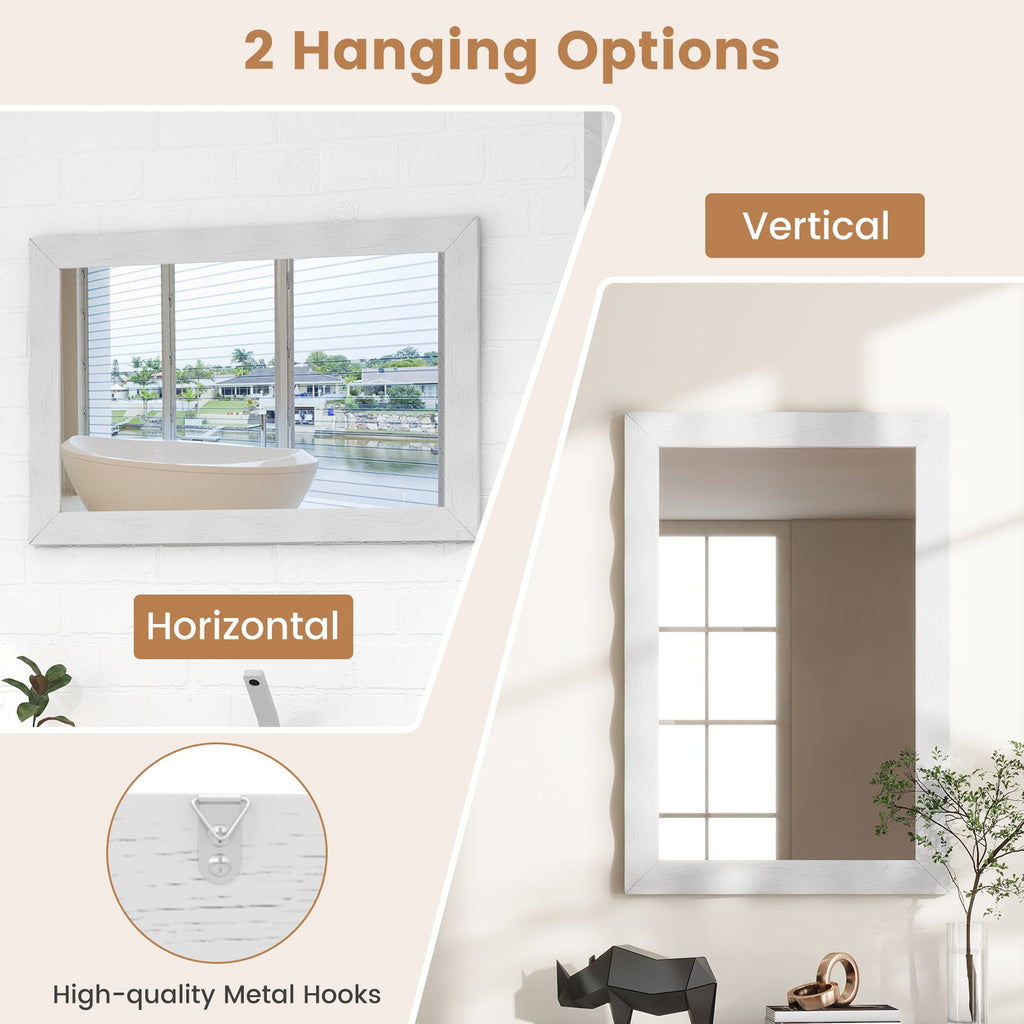 41.5 x 28 inches Farmhouse Wall Mirror with Solid Wood Frame-White