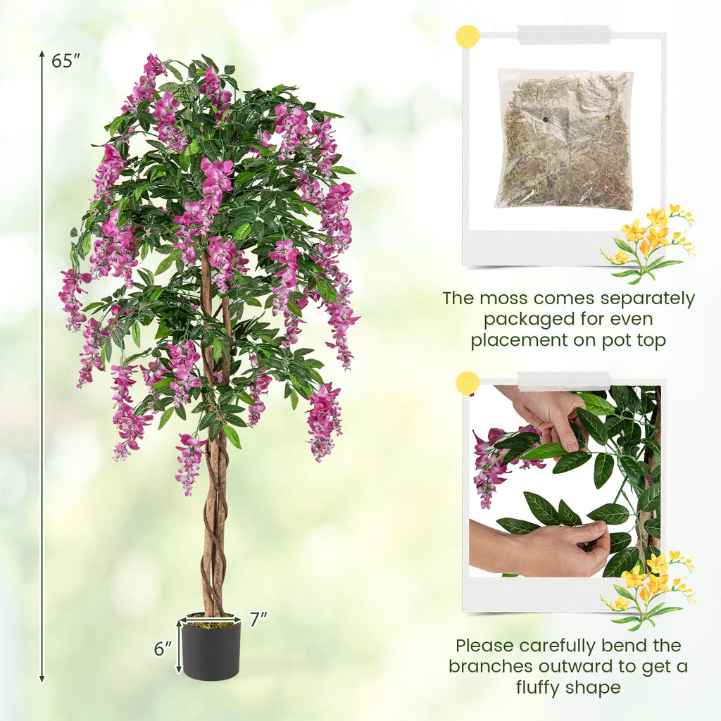 5.5 FT Faux Wisteria Plant in Nursery Pot with Blooming Flowers-Rose Red