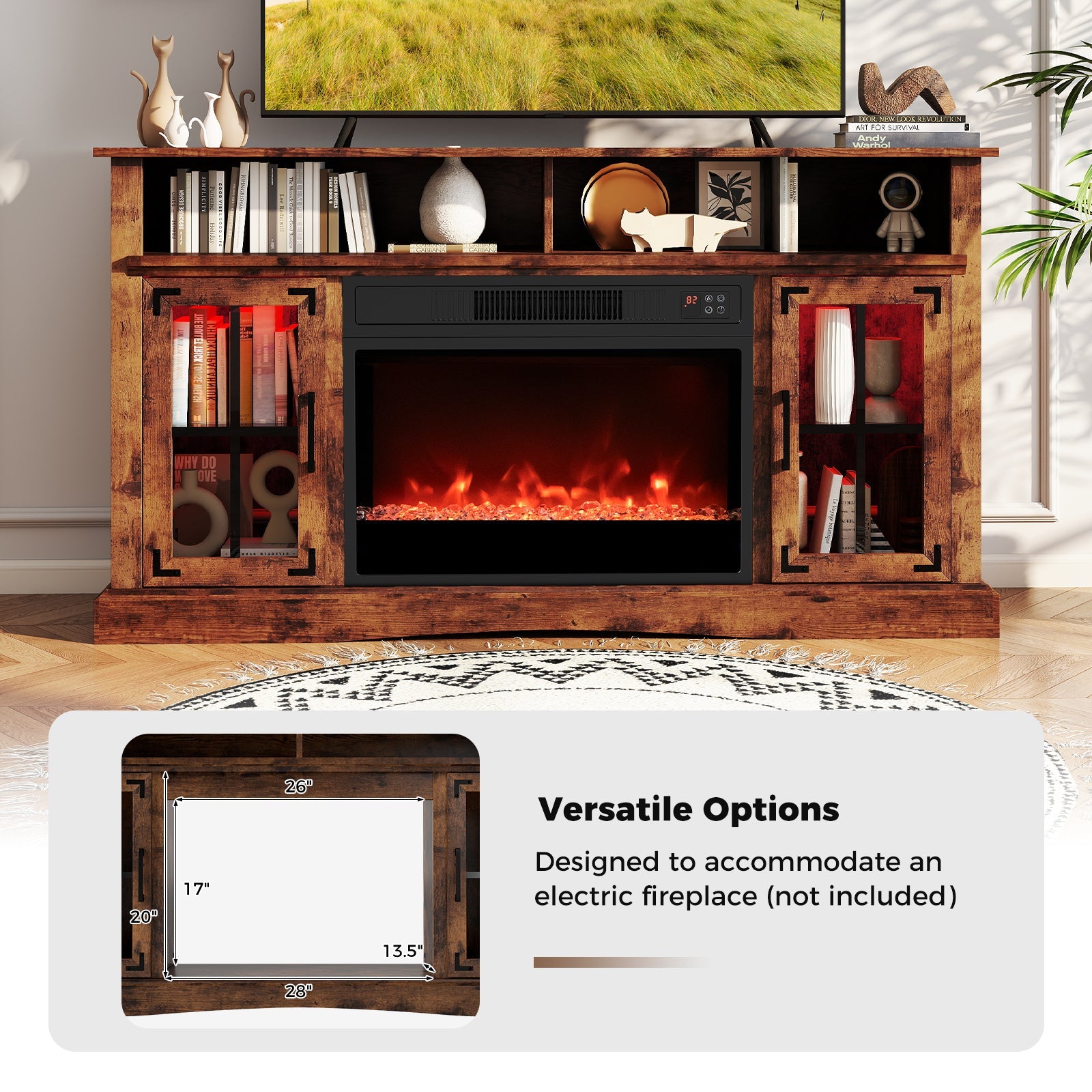 TV Stand with LED Lights and Remote Control-Rustic Brown