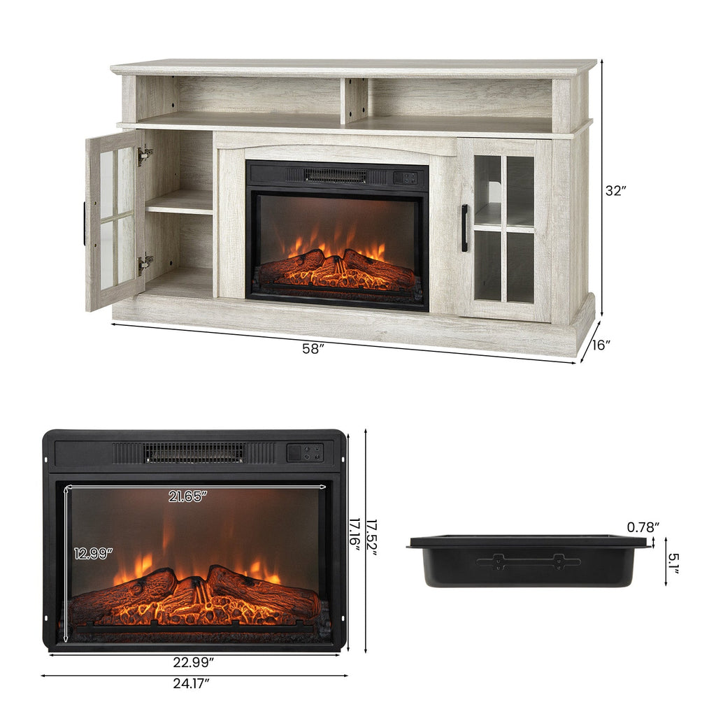 Fireplace TV Stand for TVs Up to 65 Inch with Side Cabinets and Remote Control-Gray