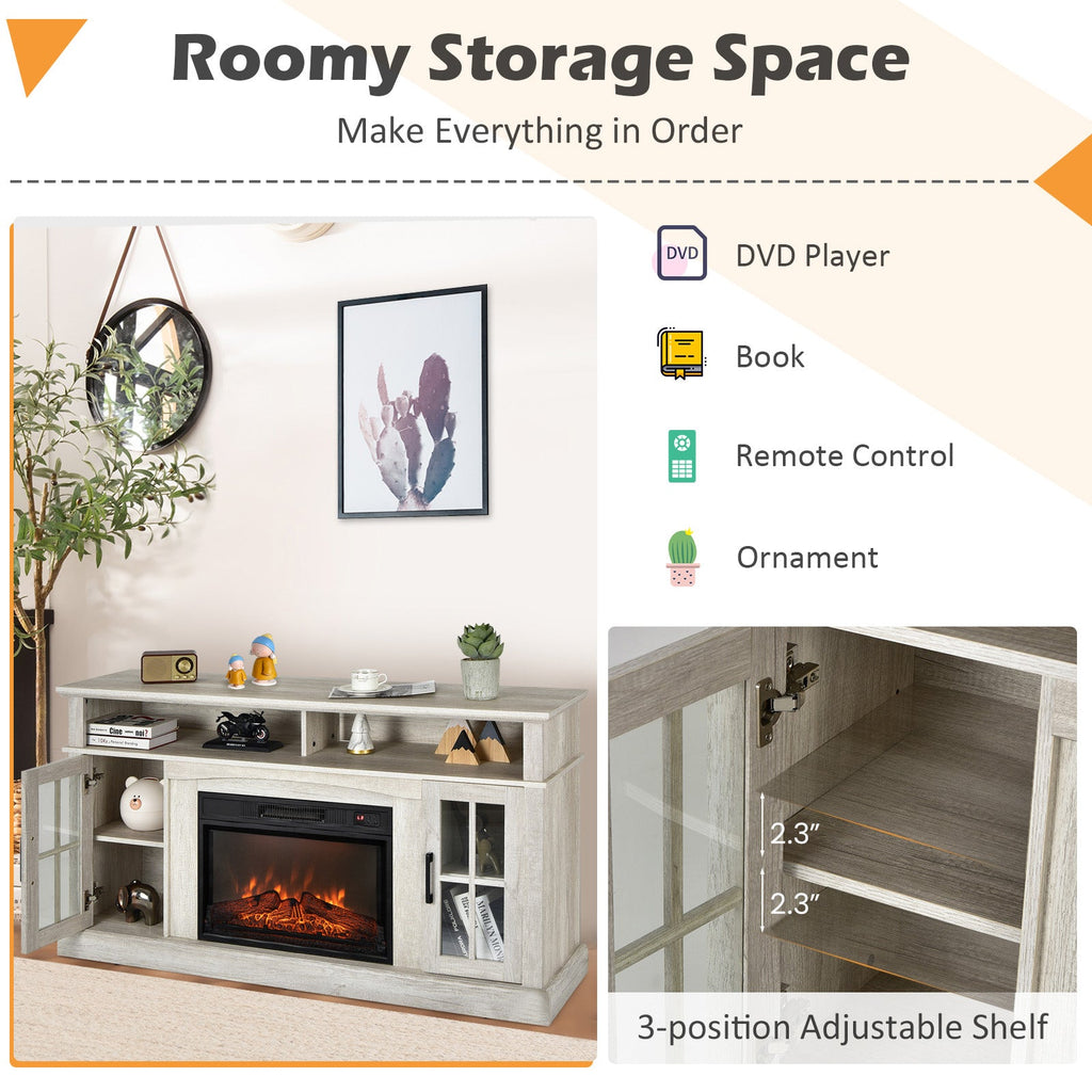 Fireplace TV Stand for TVs Up to 65 Inch with Side Cabinets and Remote Control-Gray