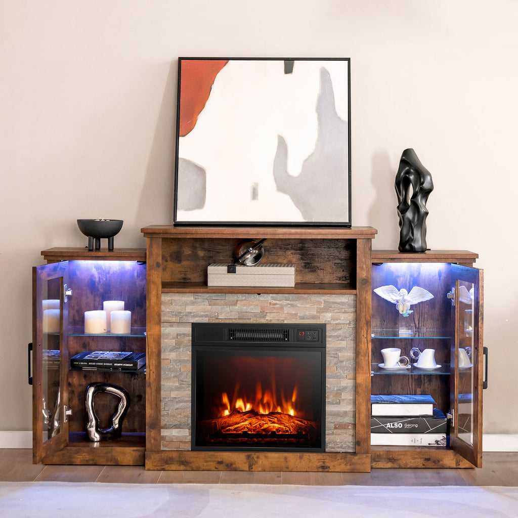 Fireplace TV Stand with 16-Color Led Lights for TVs up to 65 Inch-Brown