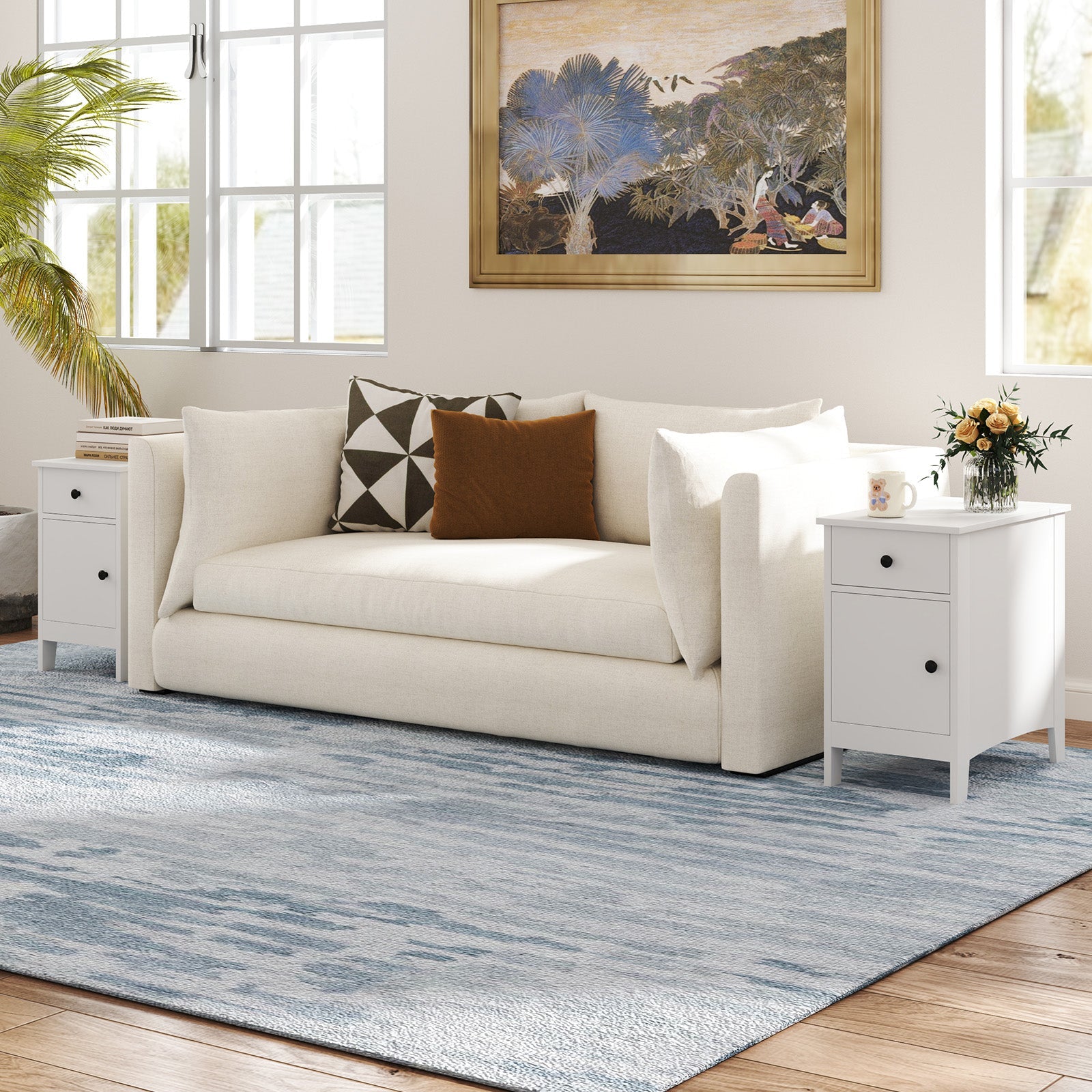 Flip Top End Table with Charging Station USB Ports Outlets and Drawer-White