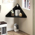 Floating Triangular Corner Computer Desk with Storage Shelf-Black