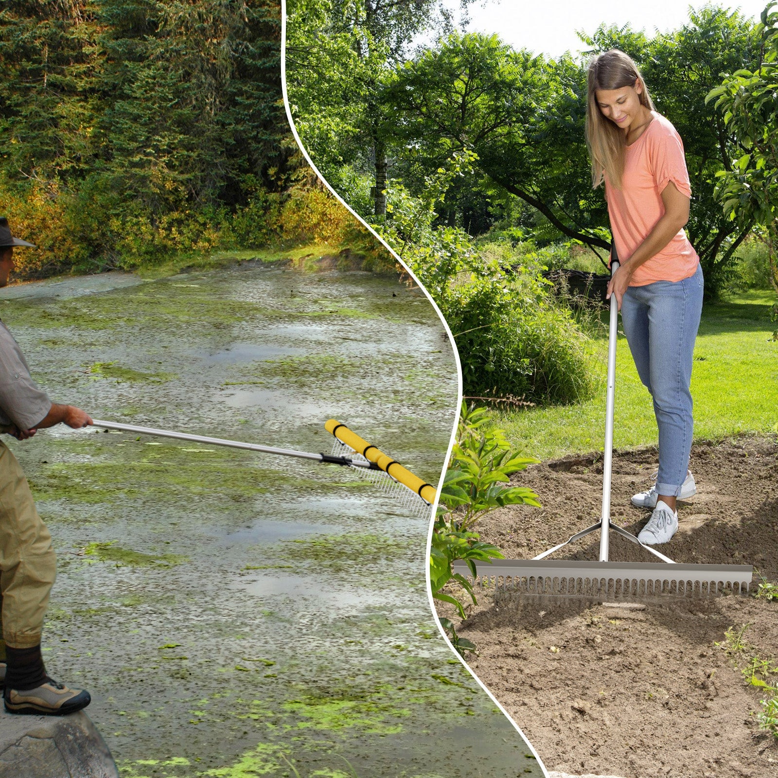 Floating Weed Lake Rake 36” Aquatic Pond Weed Cutter with Foam Floats
