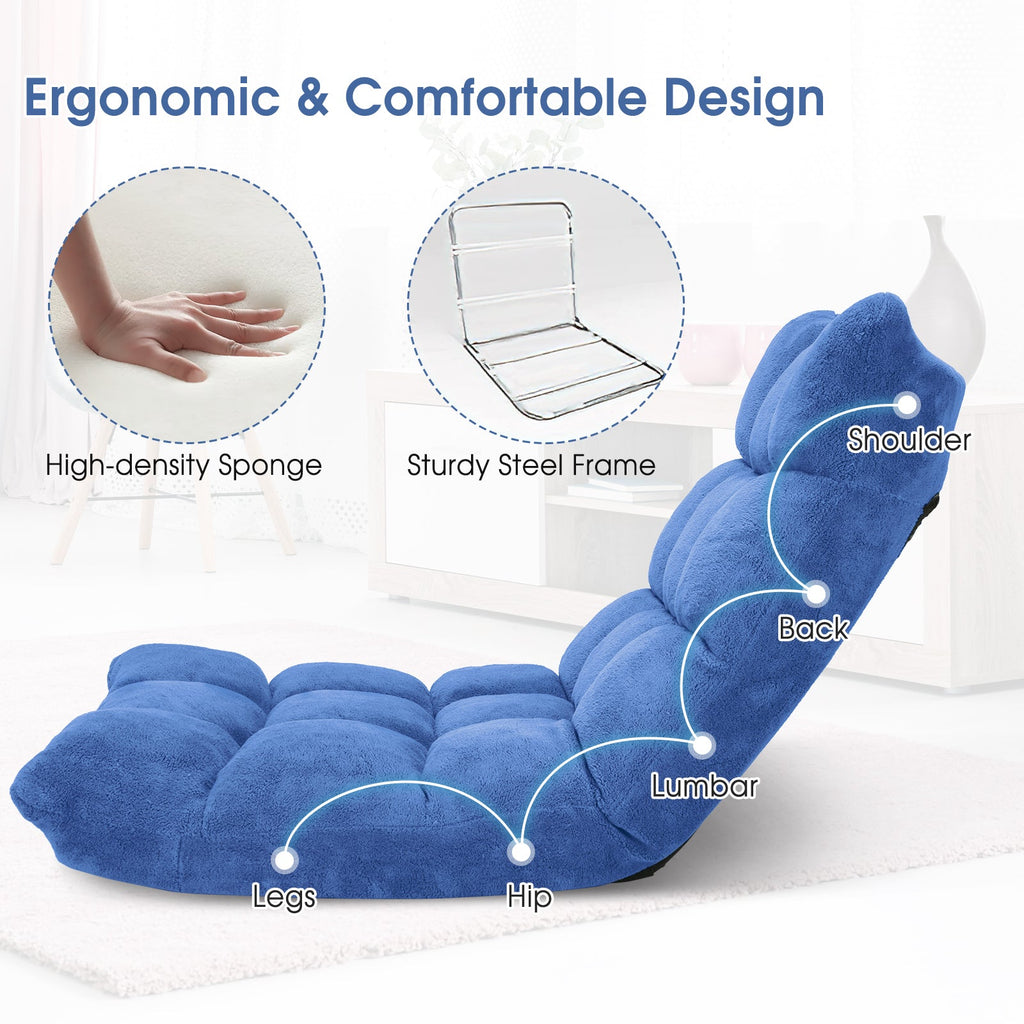 14-Position Adjustable Cushioned Floor Chair-Blue