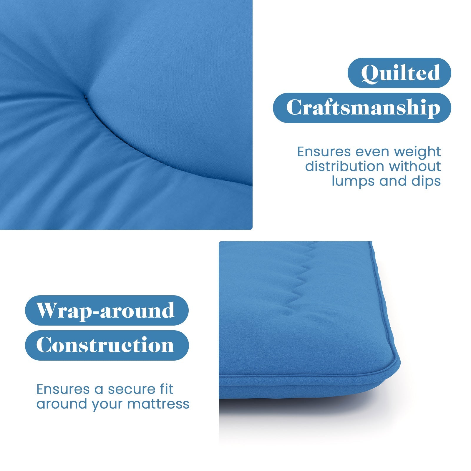 Foldable Futon Mattress with Washable Cover and Carry Bag for Camping Blue-Queen Size