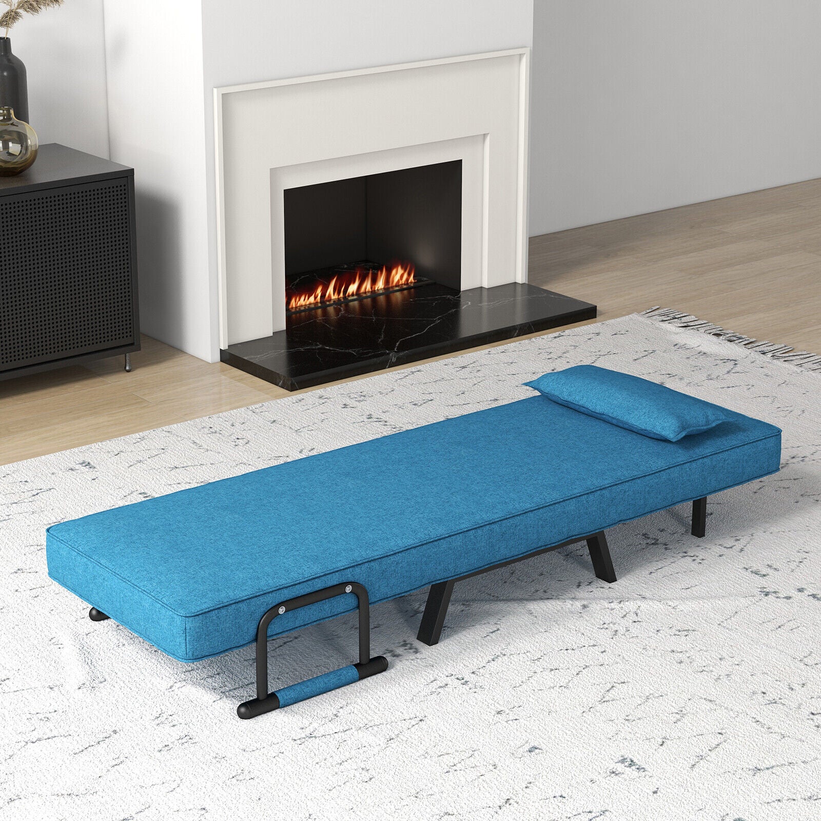 Folding 6 Position Convertible Sleeper Bed Armchair Lounge Couch with Pillow-Blue