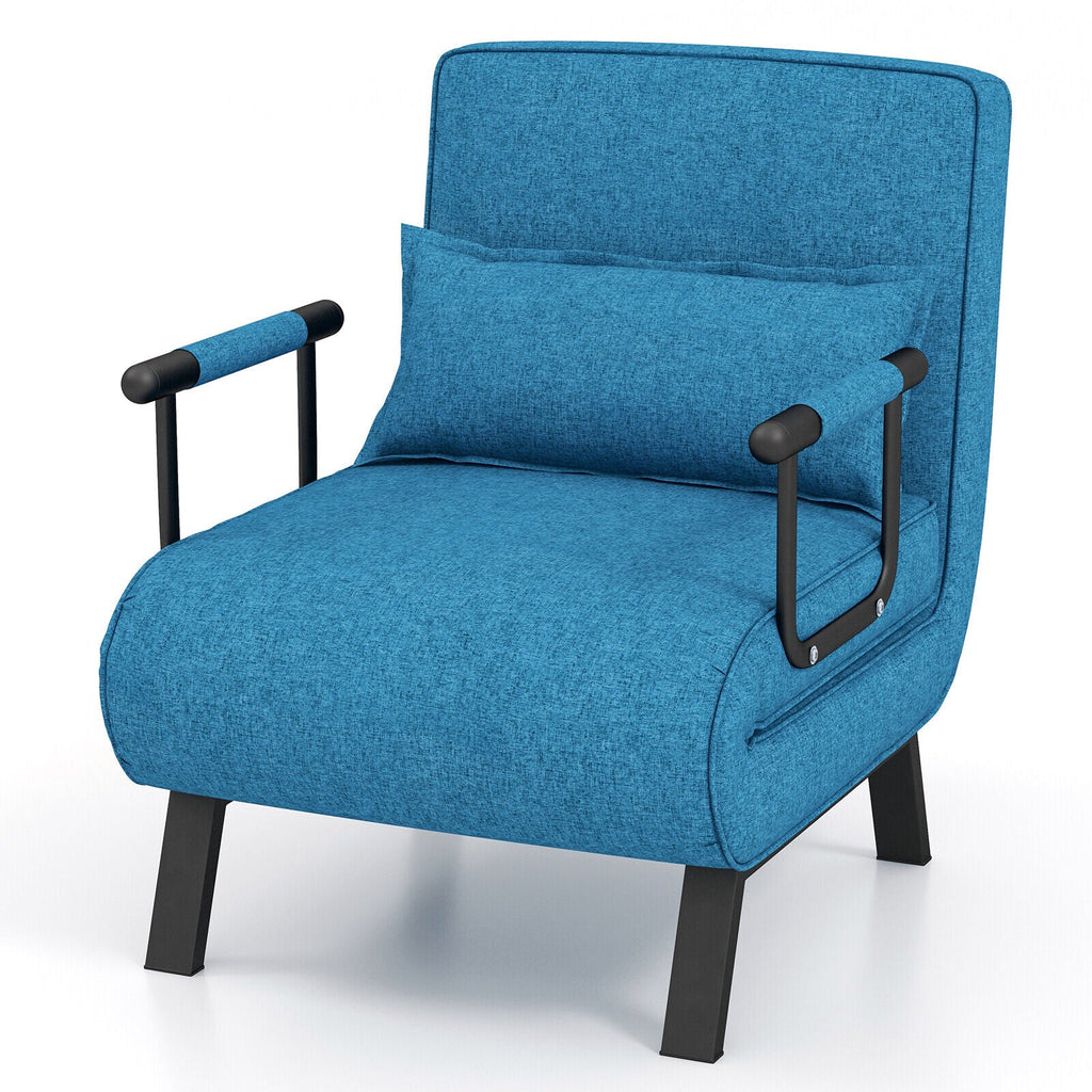 Folding 6 Position Convertible Sleeper Bed Armchair Lounge Couch with Pillow-Blue