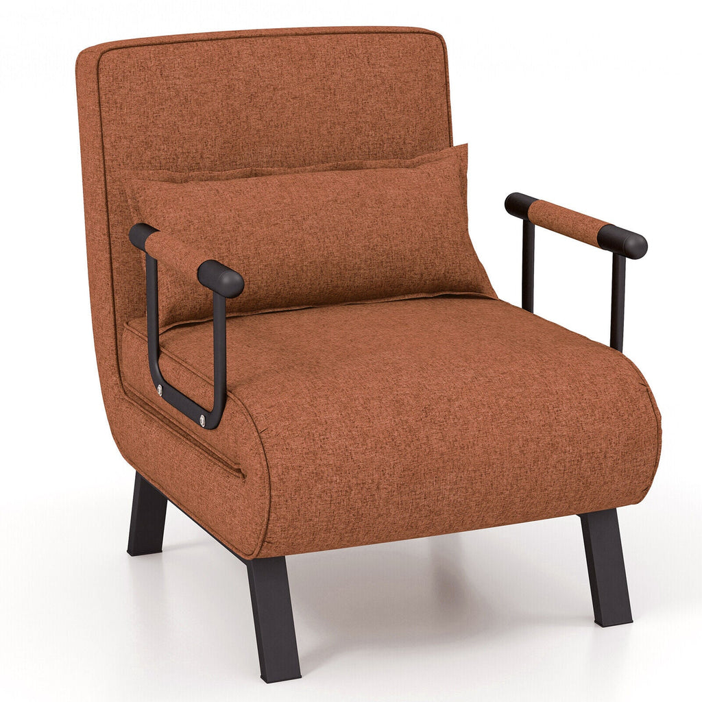 Folding 6 Position Convertible Sleeper Bed Armchair Lounge Couch with Pillow-Brown