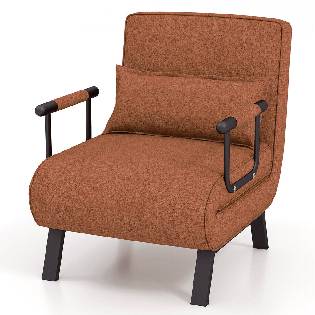 Folding 6 Position Convertible Sleeper Bed Armchair Lounge Couch with Pillow-Brown