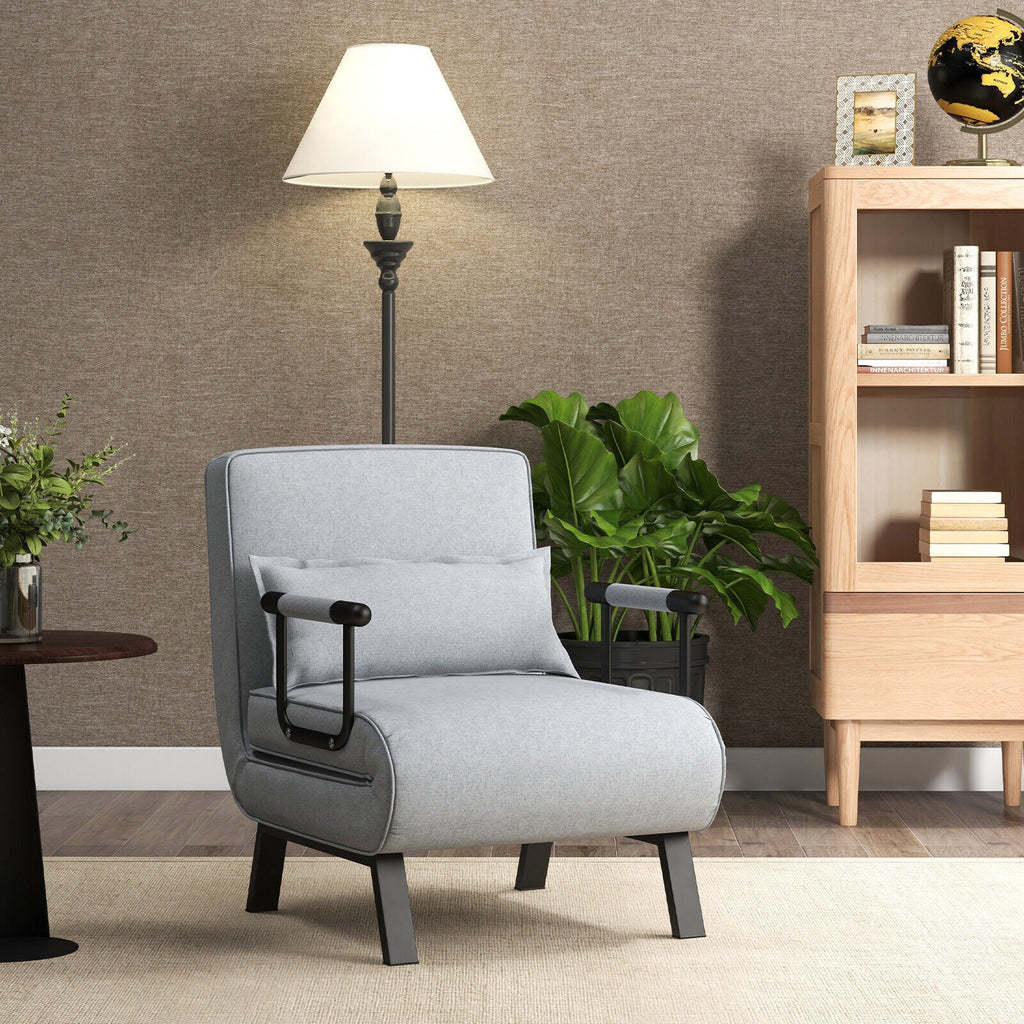 Folding 6 Position Convertible Sleeper Bed Armchair Lounge Couch with Pillow-Light Gray