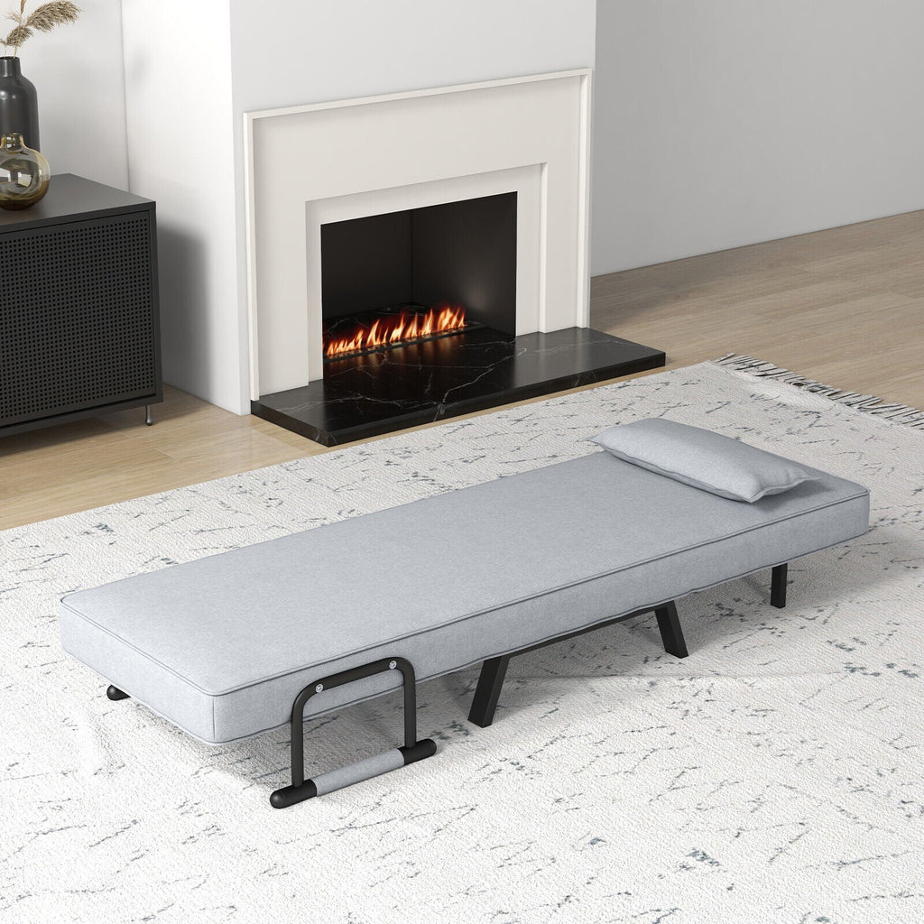 Folding 6 Position Convertible Sleeper Bed Armchair Lounge Couch with Pillow-Light Gray