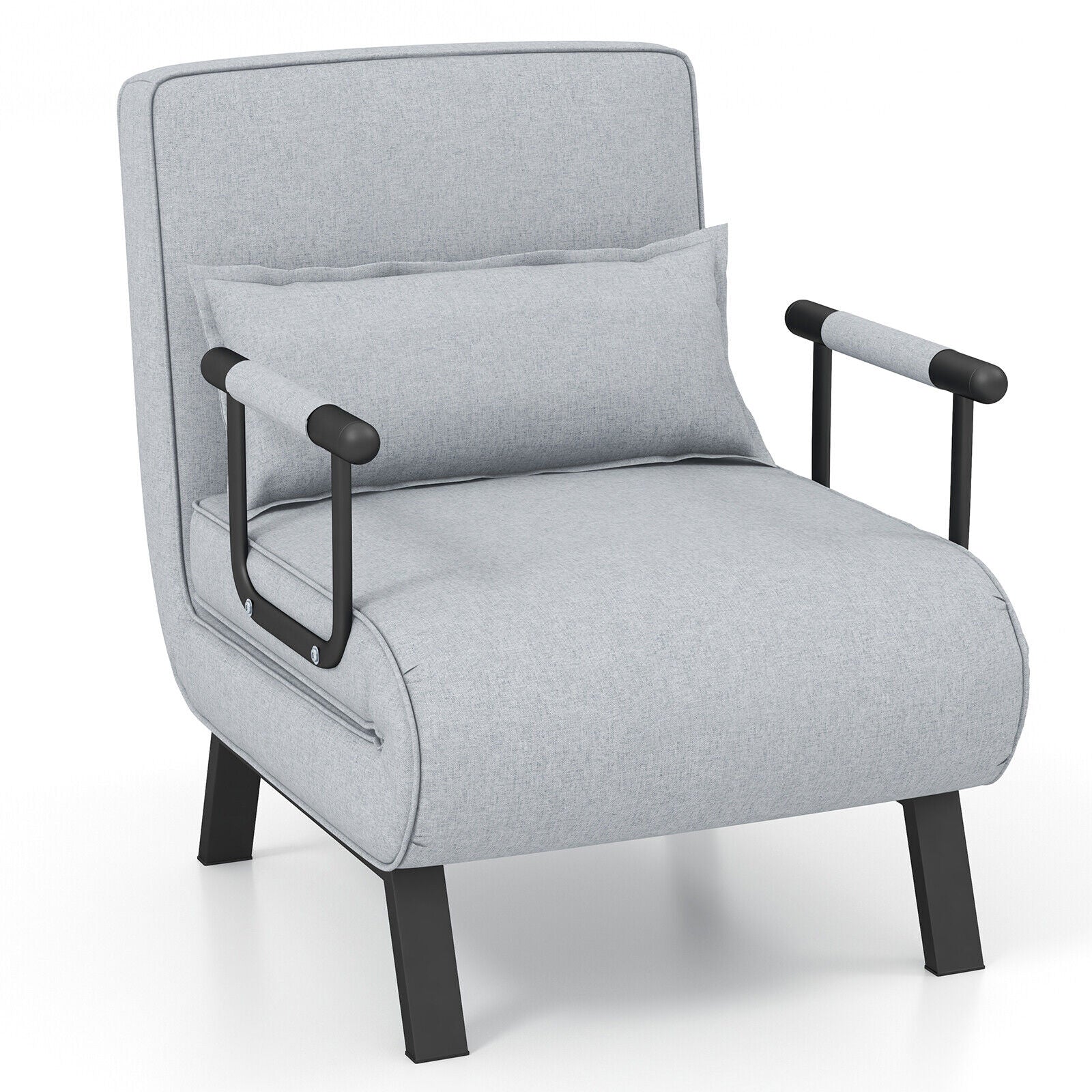 Folding 6 Position Convertible Sleeper Bed Armchair Lounge Couch with Pillow-Light Gray