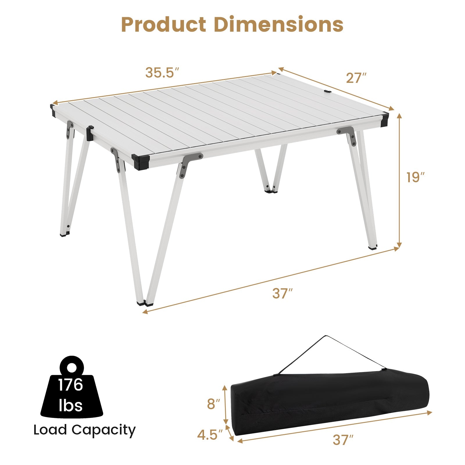 Folding Camping Table Picnic Table with Storage Bag and Waterproof Desktop-Silver