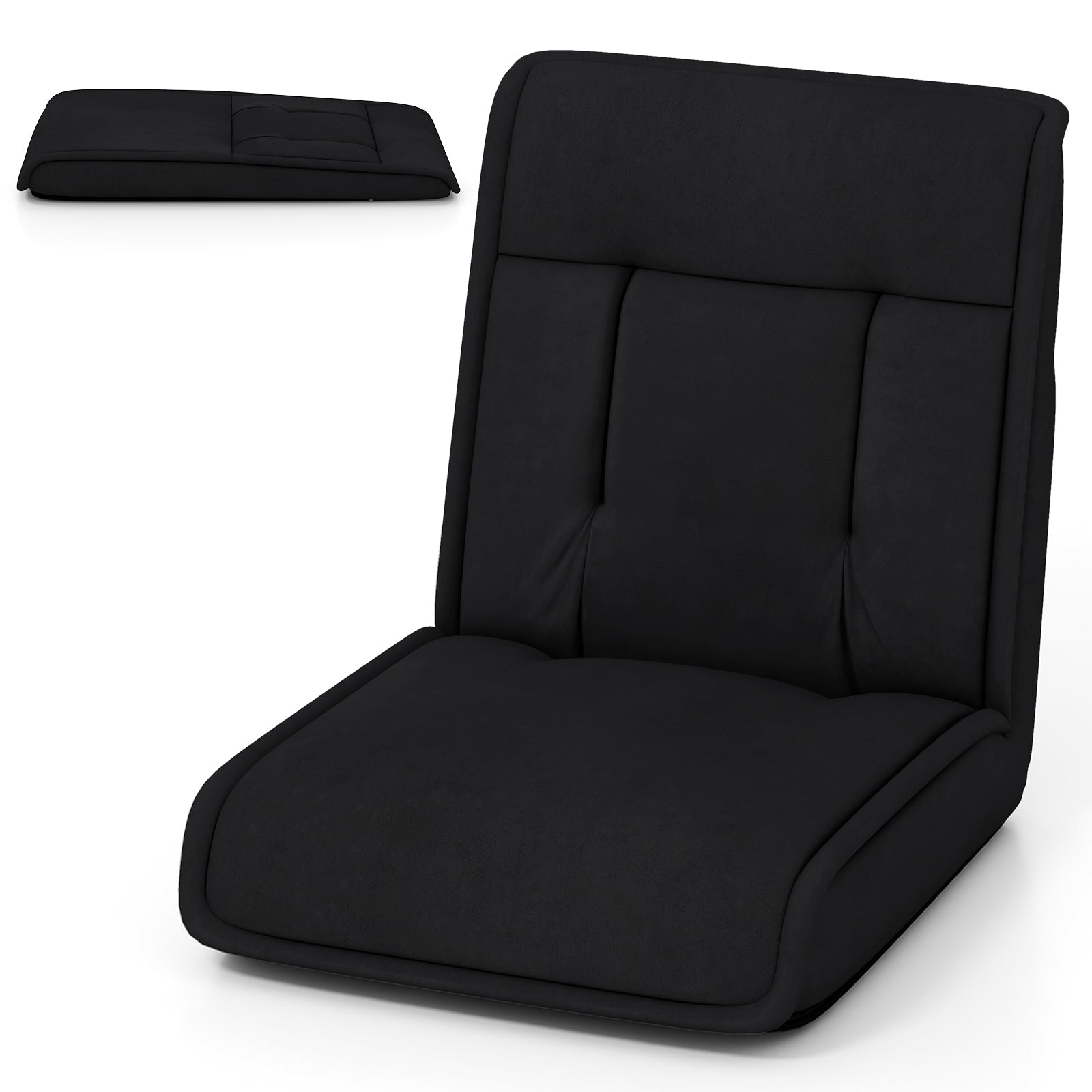 Folding Floor Chair Convertible Lazy Chair with 14-Poistion Adjustable Backrest-Black