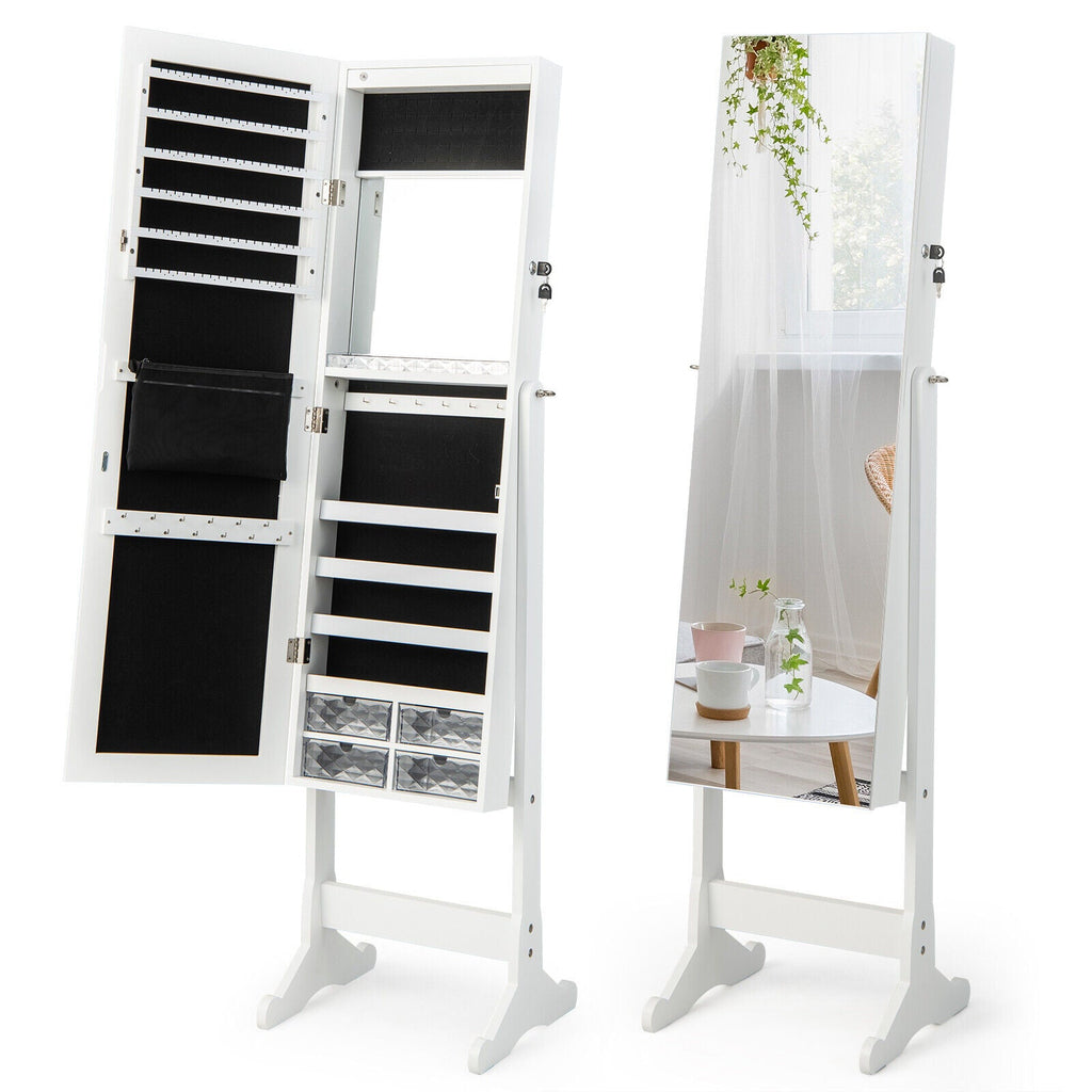 Free Standing Full Length Jewelry Armoire with LED Lights-White