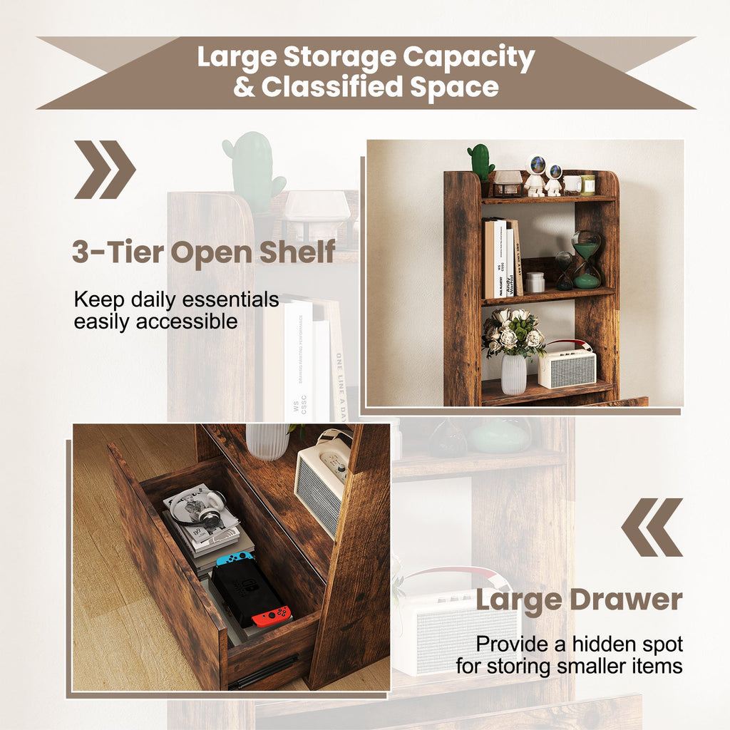Freestanding Bookshelf with 3-Tier Open Shelf-Rustic Brown