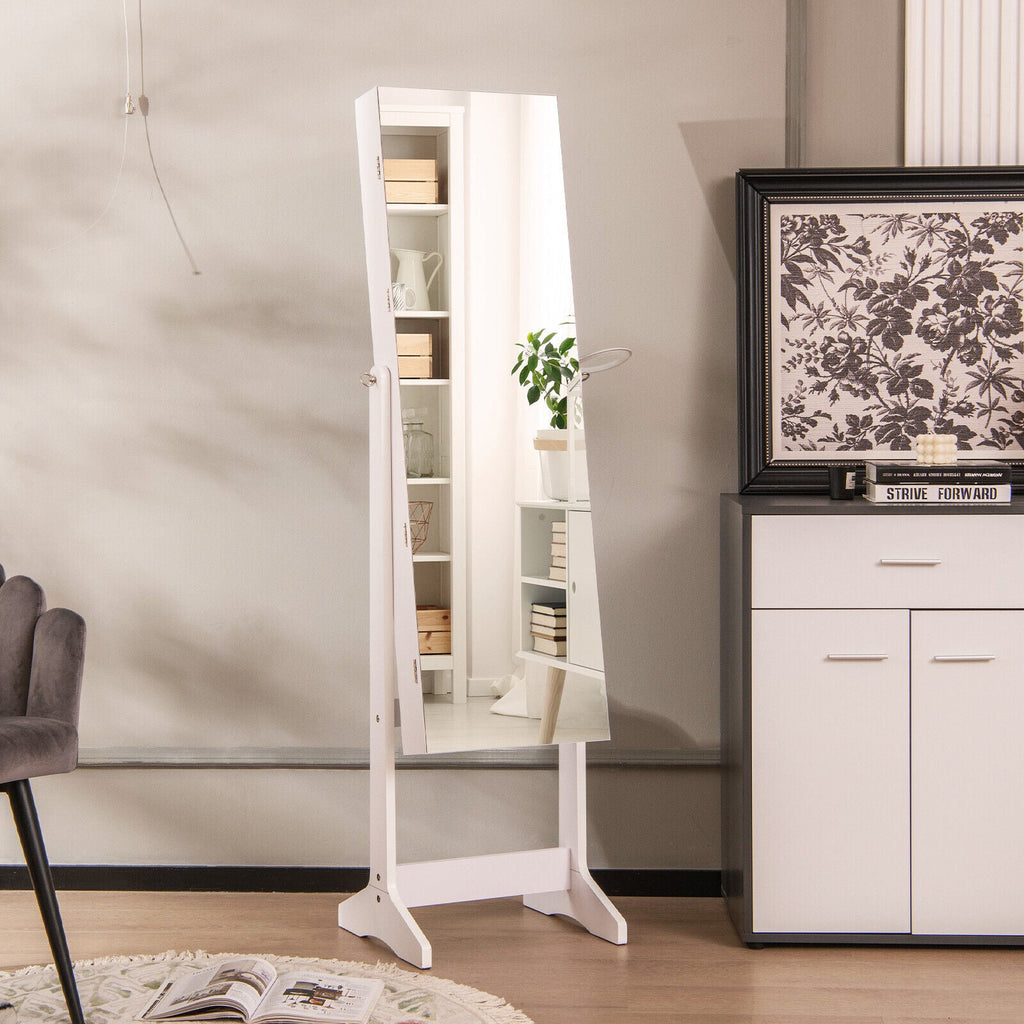 Freestanding Jewelry Cabinet with Full Length HD Mirror-White