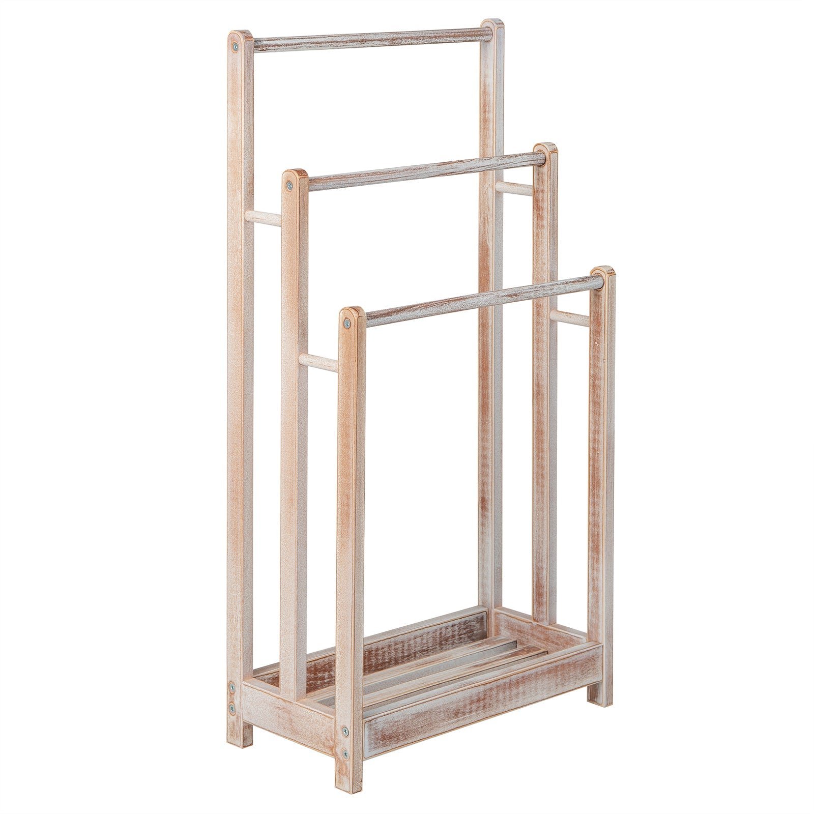 Freestanding Towel Rack 3-Bar Hand Towel Drying Stand with Bottom Storage Shelf-White