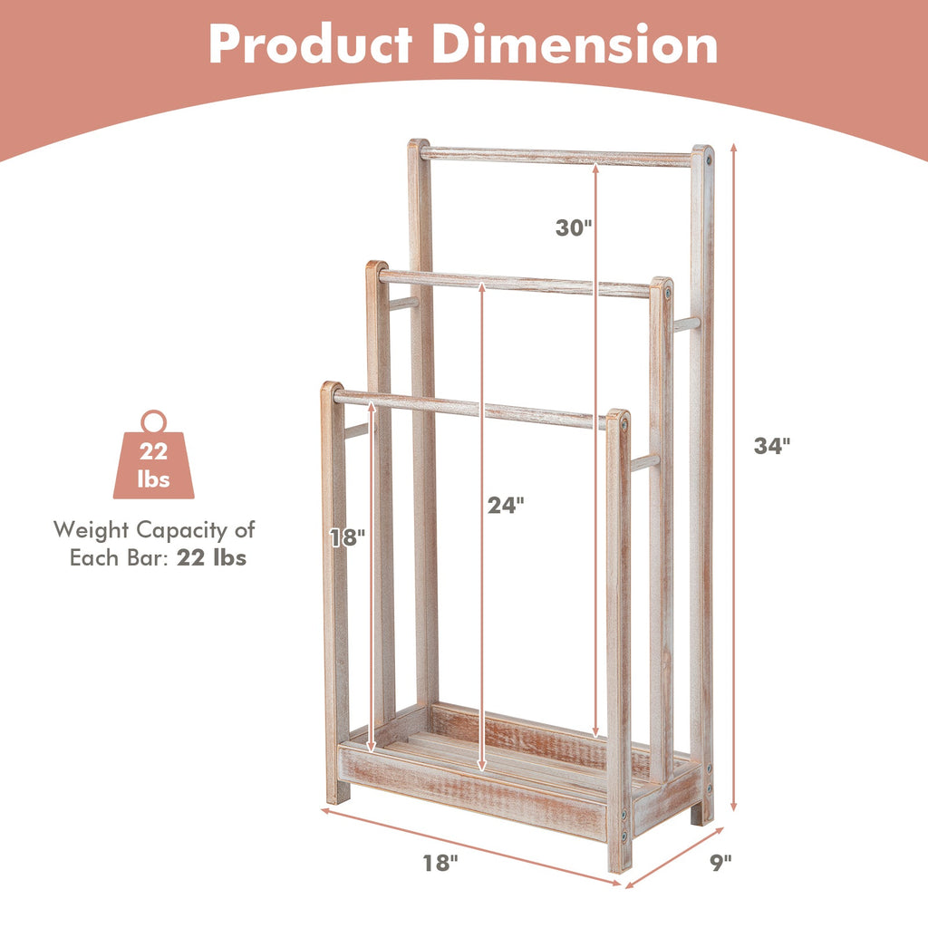 Freestanding Towel Rack 3-Bar Hand Towel Drying Stand with Bottom Storage Shelf-White