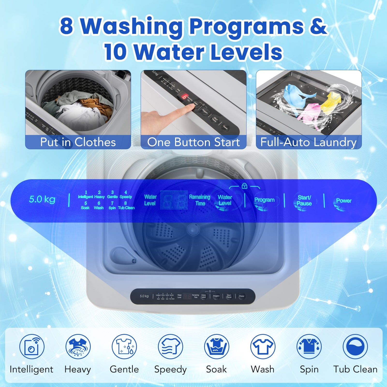 Full-Automatic Washing Machine Washer and Spin Combo-Grey