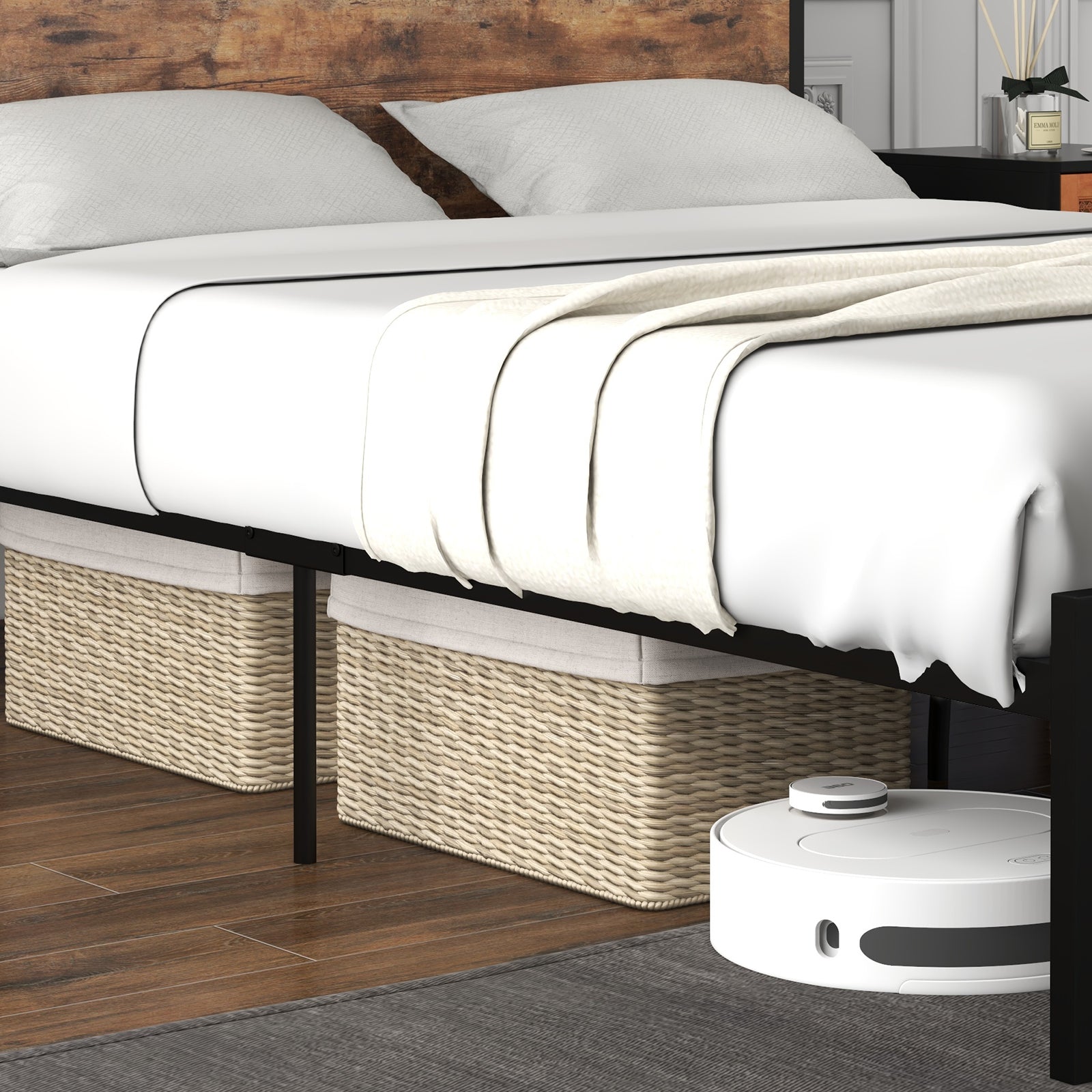 Full/Queen Bed Frame with 2-Tier Storage Headboard and Charging Station-Full Size