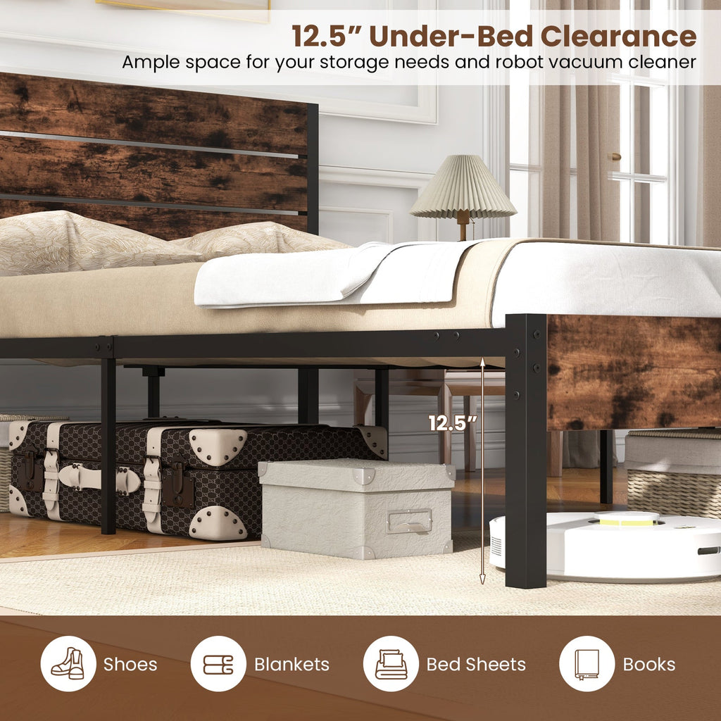 Full/King/Queen/Twin Size Bed Frame with High Headboard and Mute Bar-Full Size