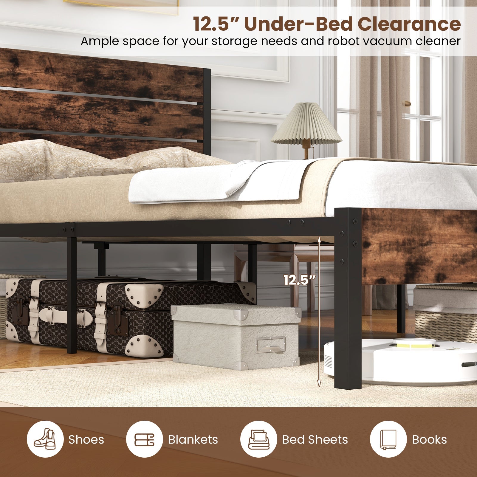Full/King/Queen/Twin Size Bed Frame with High Headboard and Mute Bar-Full Size
