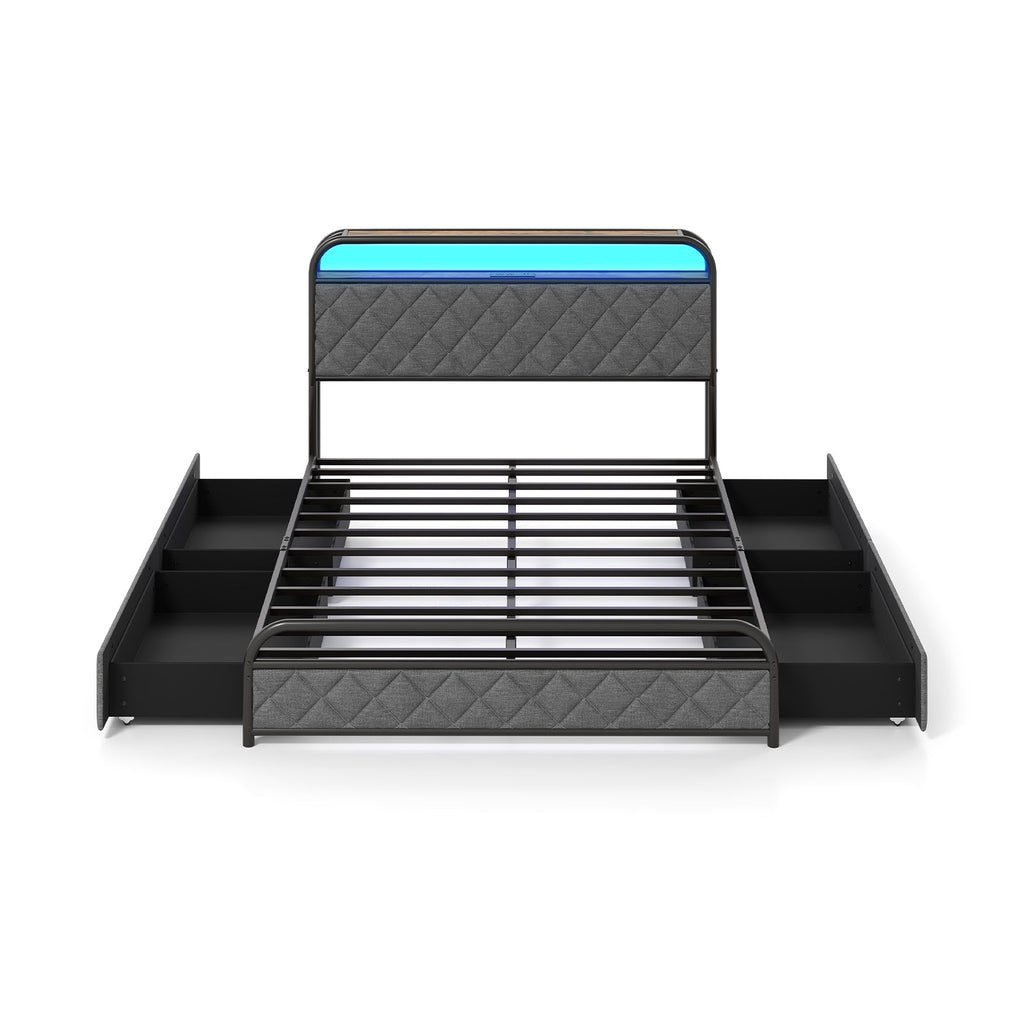 Twin/Full/Queen Size Bed Frame with LED Lights and Charging Station-Full Size