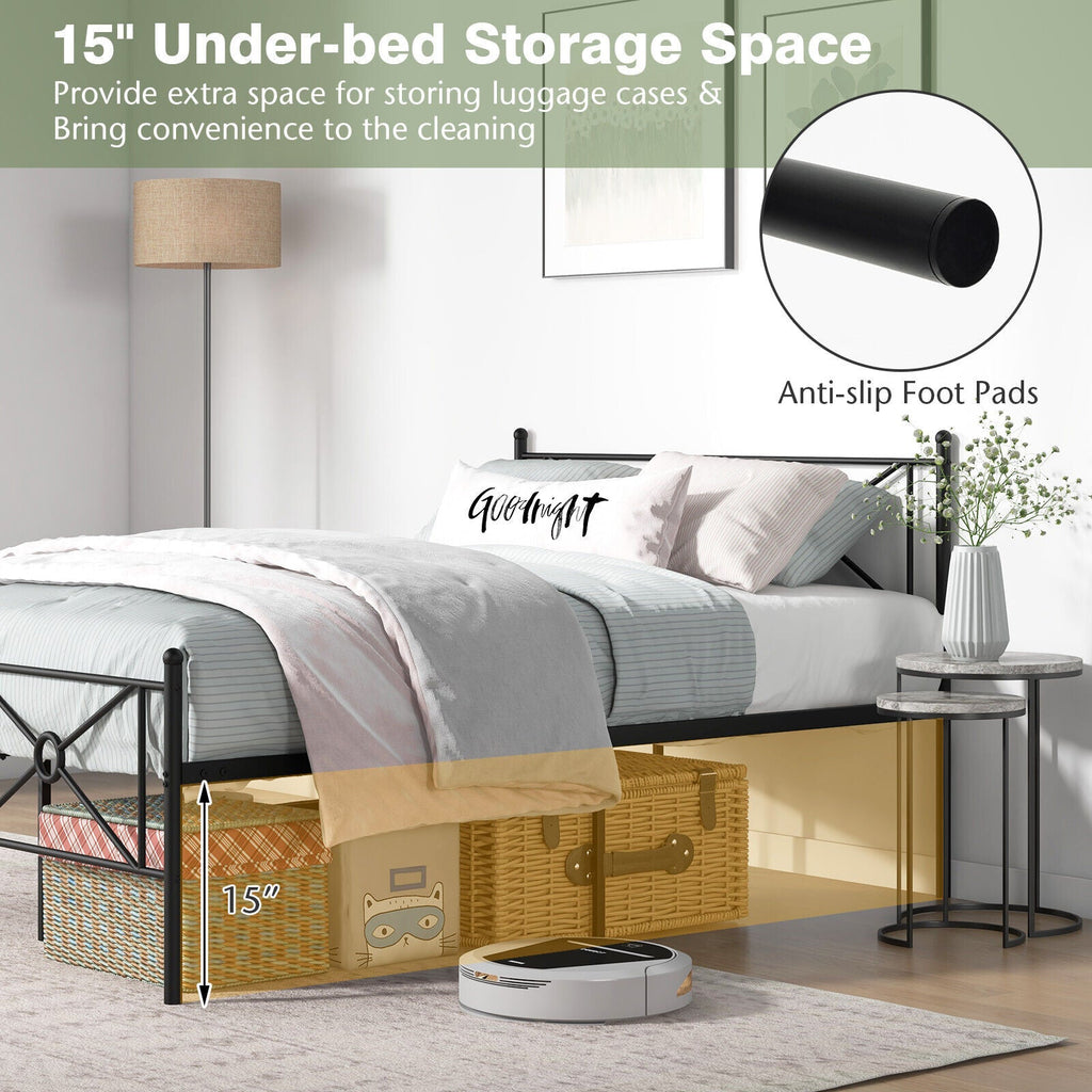 Full/Queen Size Metal Platform Bed Frame with Headboard and Footboard-Full Size