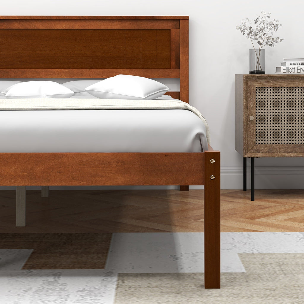 Twin/Full/Queen Size Bed Frame with Wooden Headboard and Slat Support-Full Size