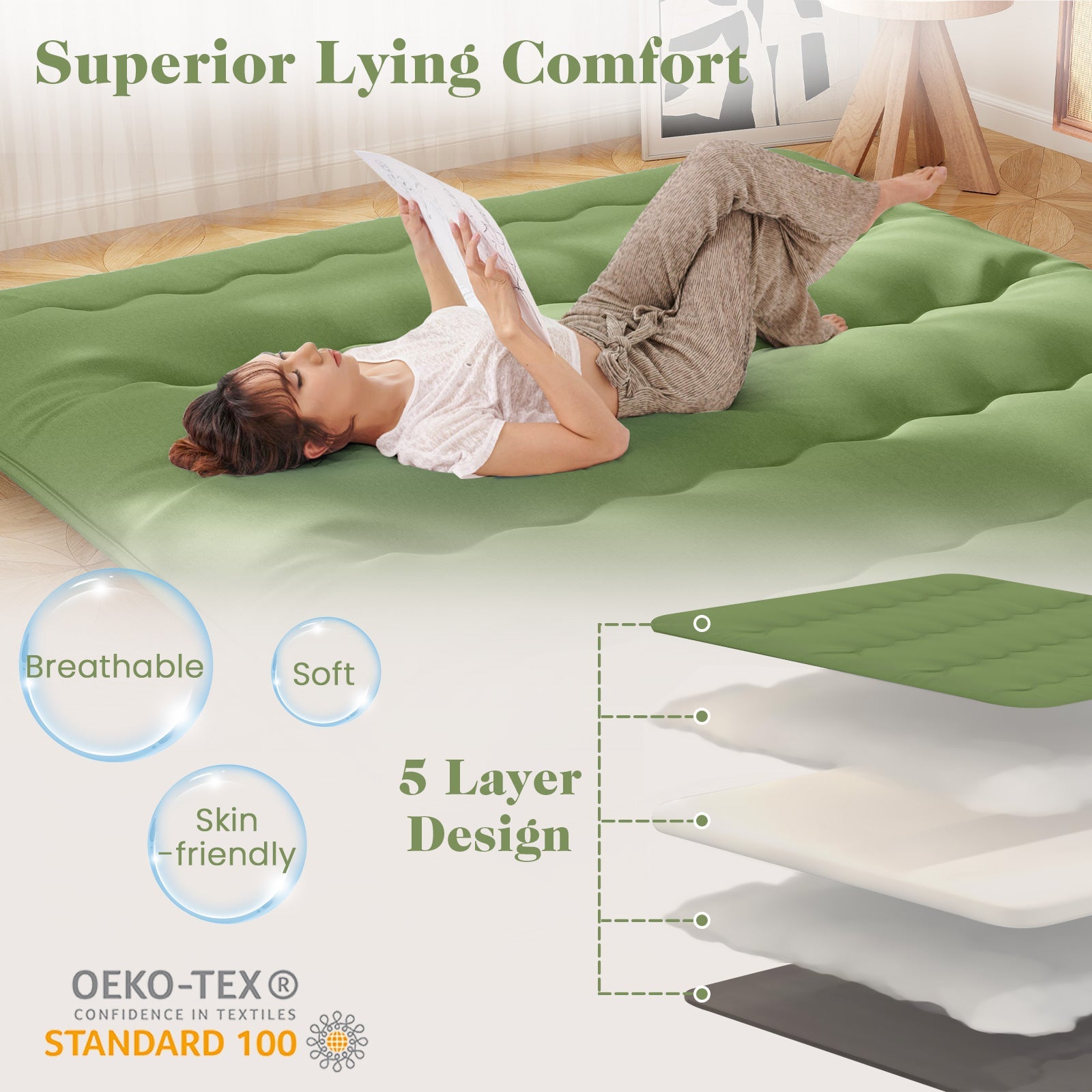 Floor Mattress with Washable Cover and Carry Bag-King Size