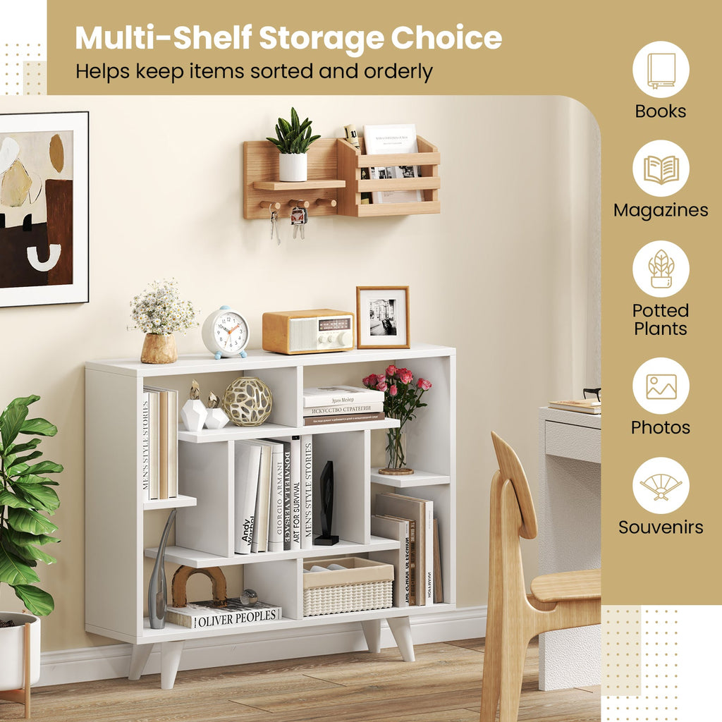 Geometric Bookcase with Anti-Tipping Kit and Storage Shelving Unit-White