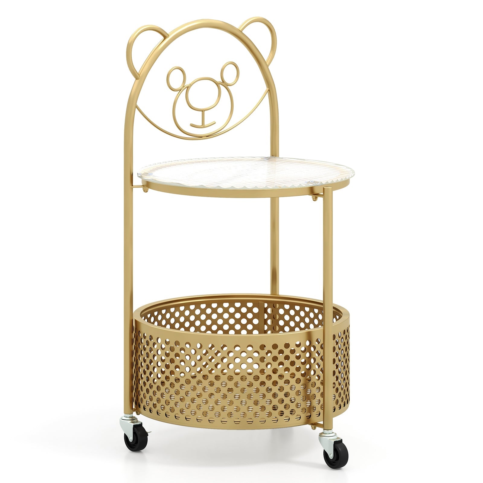 Modern Sofa Side Table on Lockable Wheels for Living Room Bedroom Study-Gold