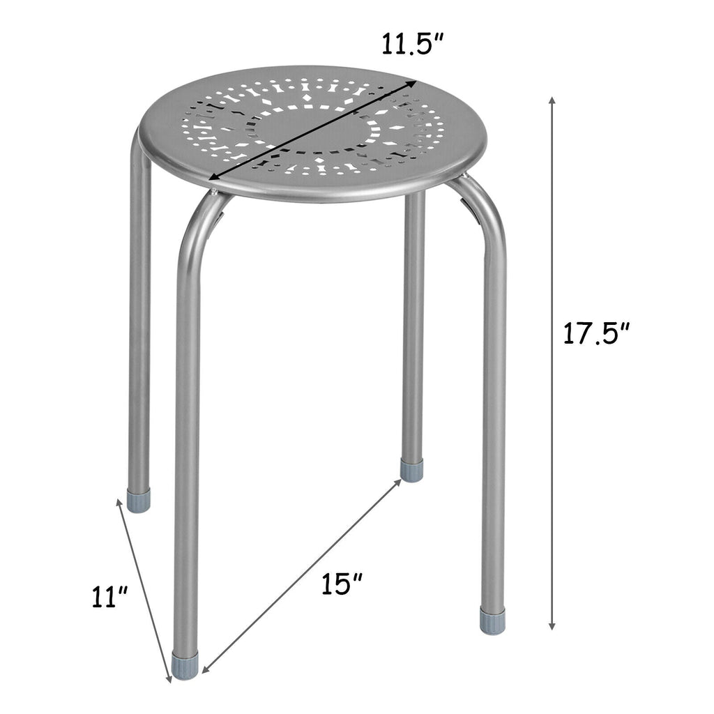 6-Pack Stackable Multifunctional Daisy Design Backless Round Metal Stool Set-Grey