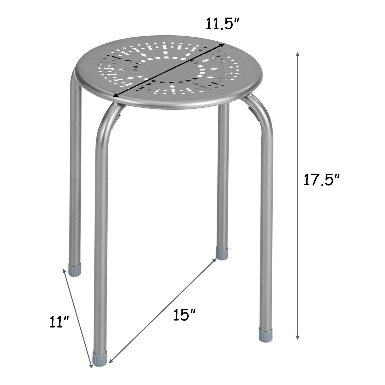 6-Pack Stackable Multifunctional Daisy Design Backless Round Metal Stool Set-Grey