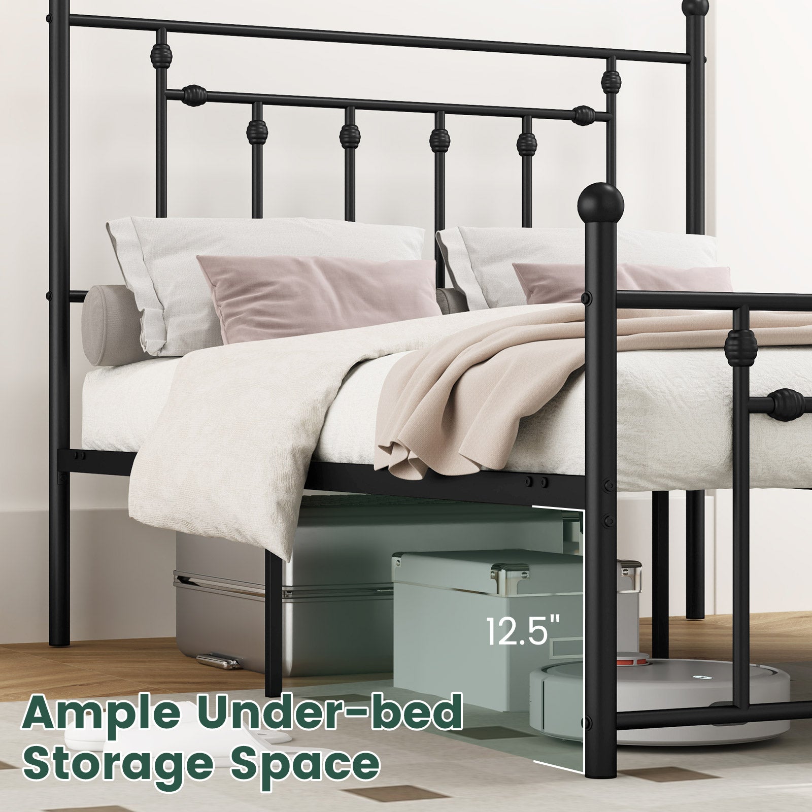 Full/Queen/Twin Size Heavy-duty Metal Bed Frame with Headboard-Full Size