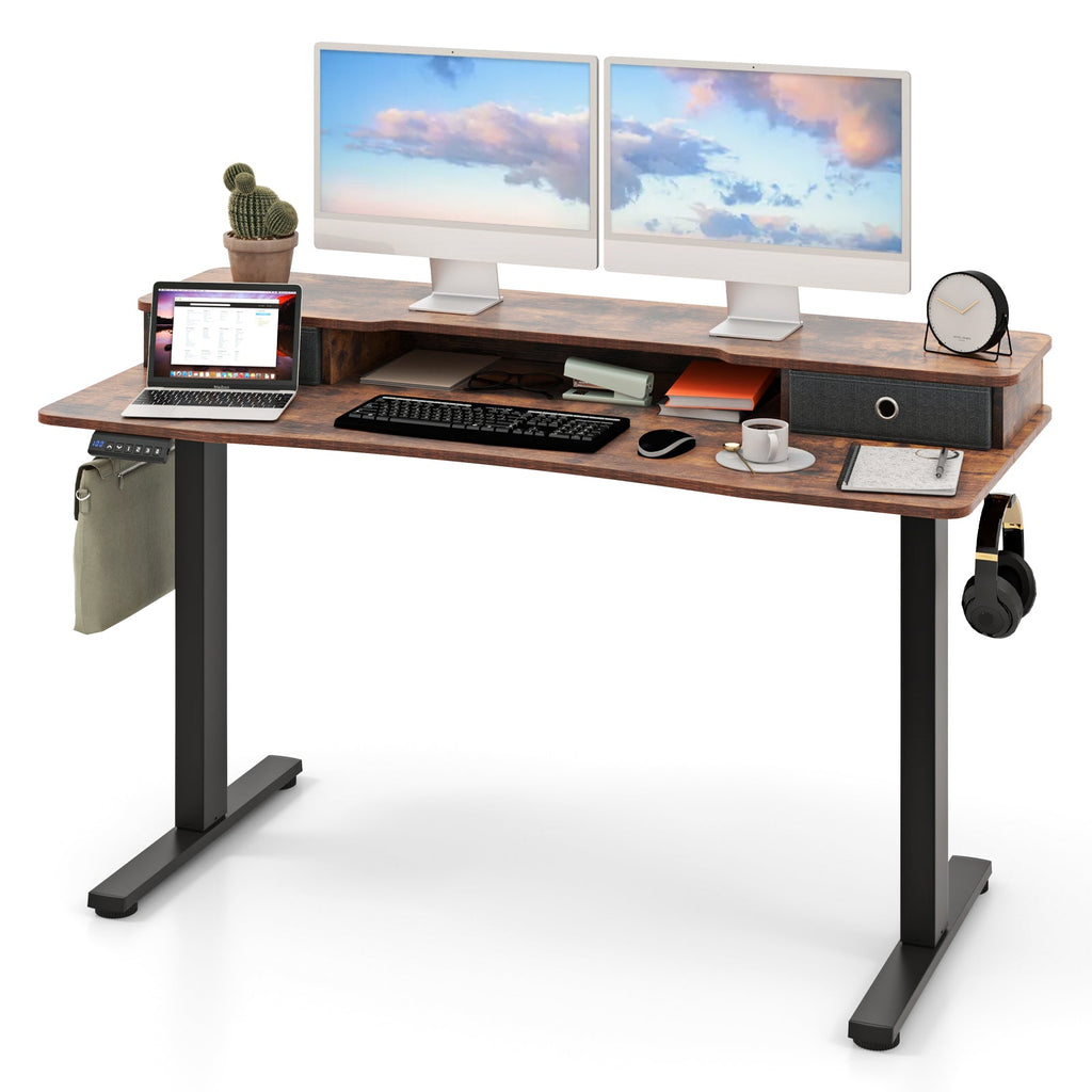 55 Inch x 24 Inch Height Adjustable Electric Standing Desk with 2 Drawers-Brown