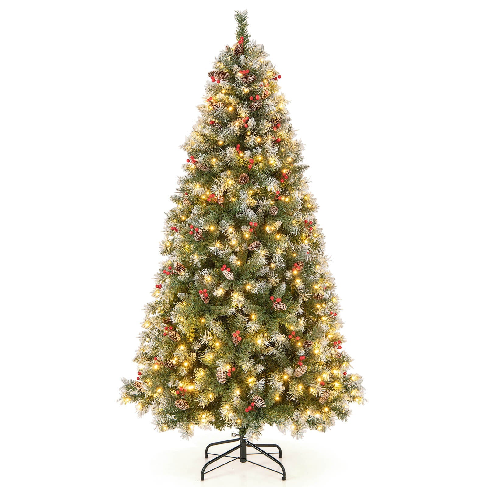 Hinged Christmas Tree with 450 PVC Branch Tips and 200 Warm White LED Lights-6.5 ft