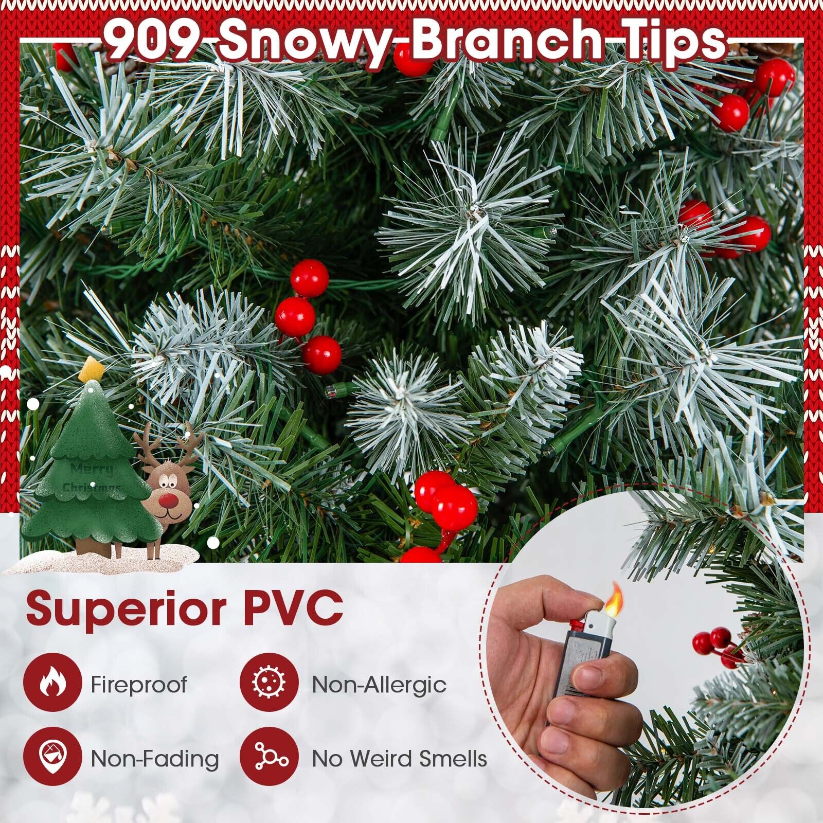 Hinged Christmas Tree with 450 PVC Branch Tips and 200 Warm White LED Lights-6.5 ft