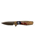 Wartech Knives: Brown & Blue American Flag Assisted Opening Pocket Knife (3Cr13 Steel)