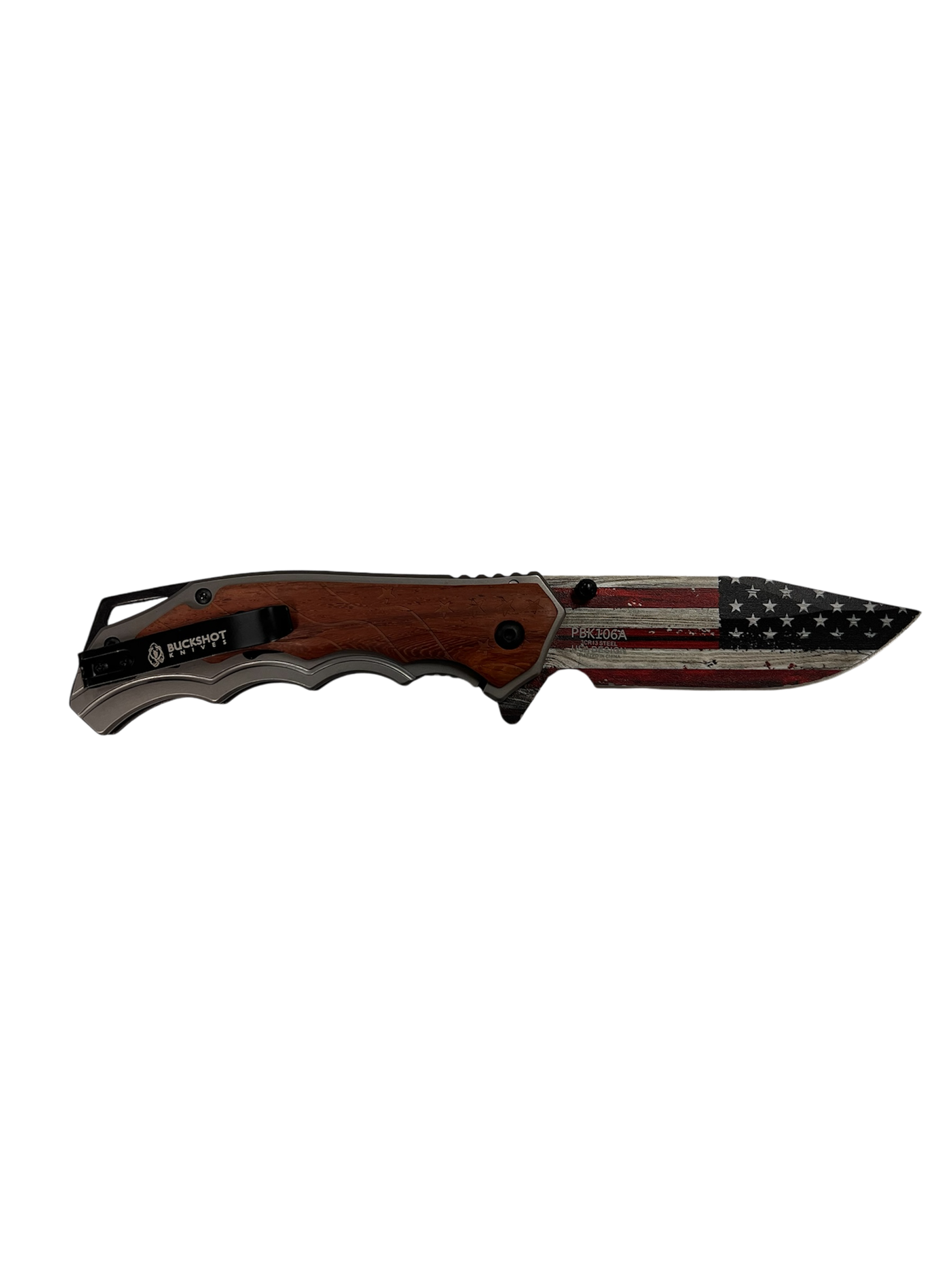 "Buckshot" Natural Wood / American Flag / Eagle Blade Assisted Opening Pocket Knife (3cr13 Steel)