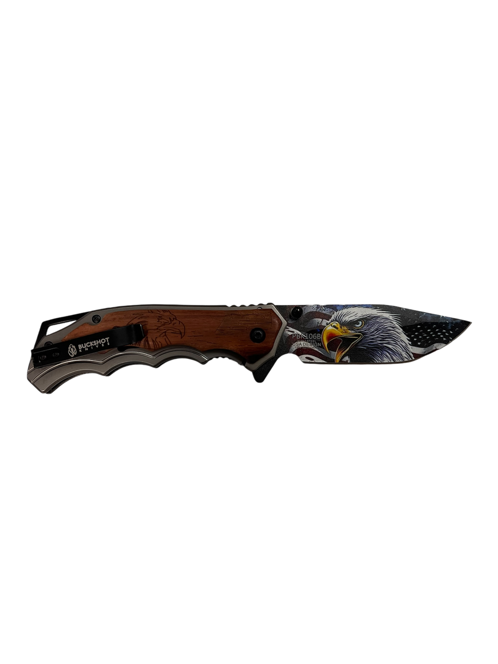"Buckshot" Natural Wood / American Flag / Eagle Blade Assisted Opening Pocket Knife (3cr13 Steel)