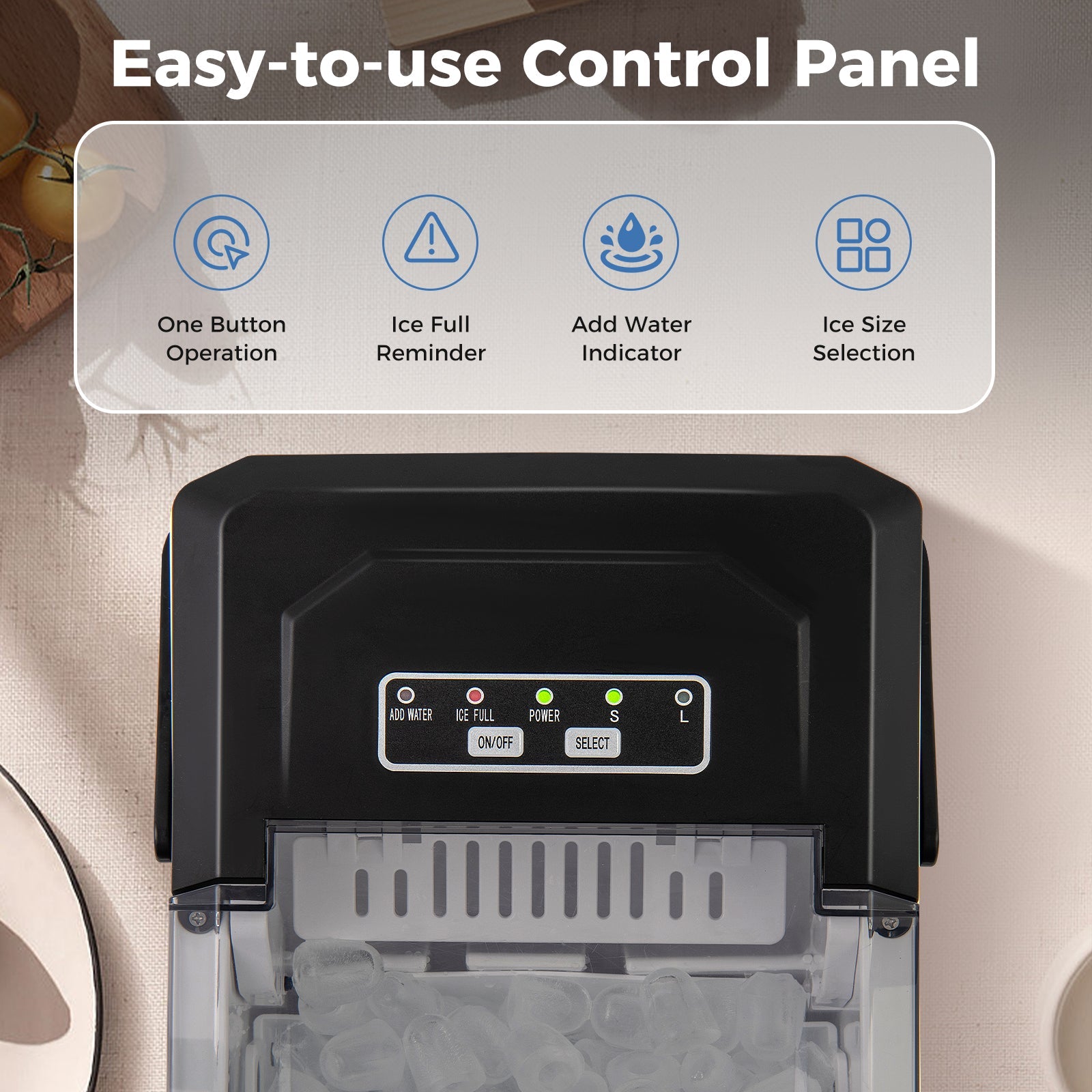 Ice Maker Countertop with Self-Cleaning for Home Kitchen Office Party-Black