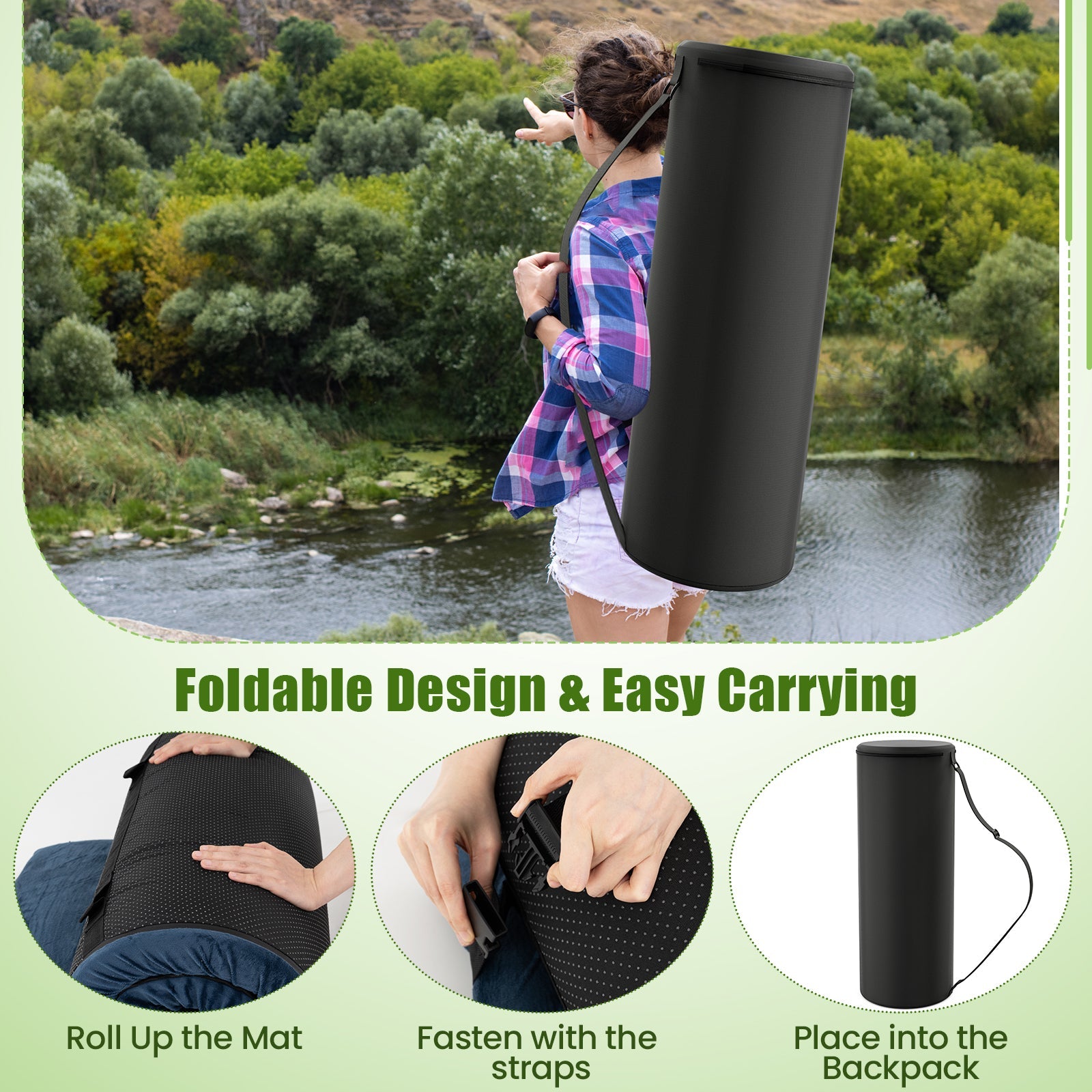 Indoor outdoor Sleeping mat with High density foam Cushion and Carrying Bag-Navy